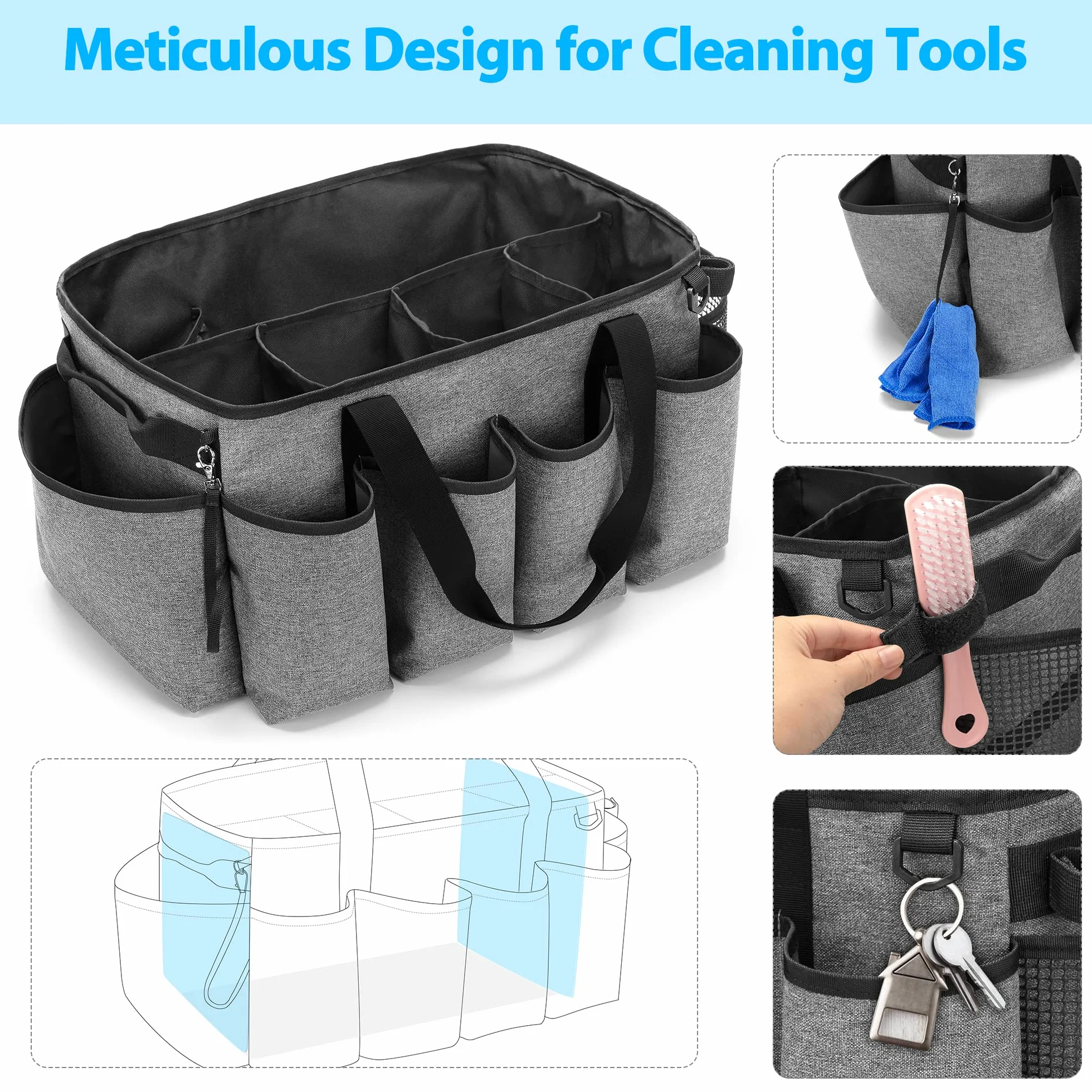 HODRANT Organizer per Caddy per La Pulizia Extra-large con Pad Robusto e Maniglie, Borsa Grigia
