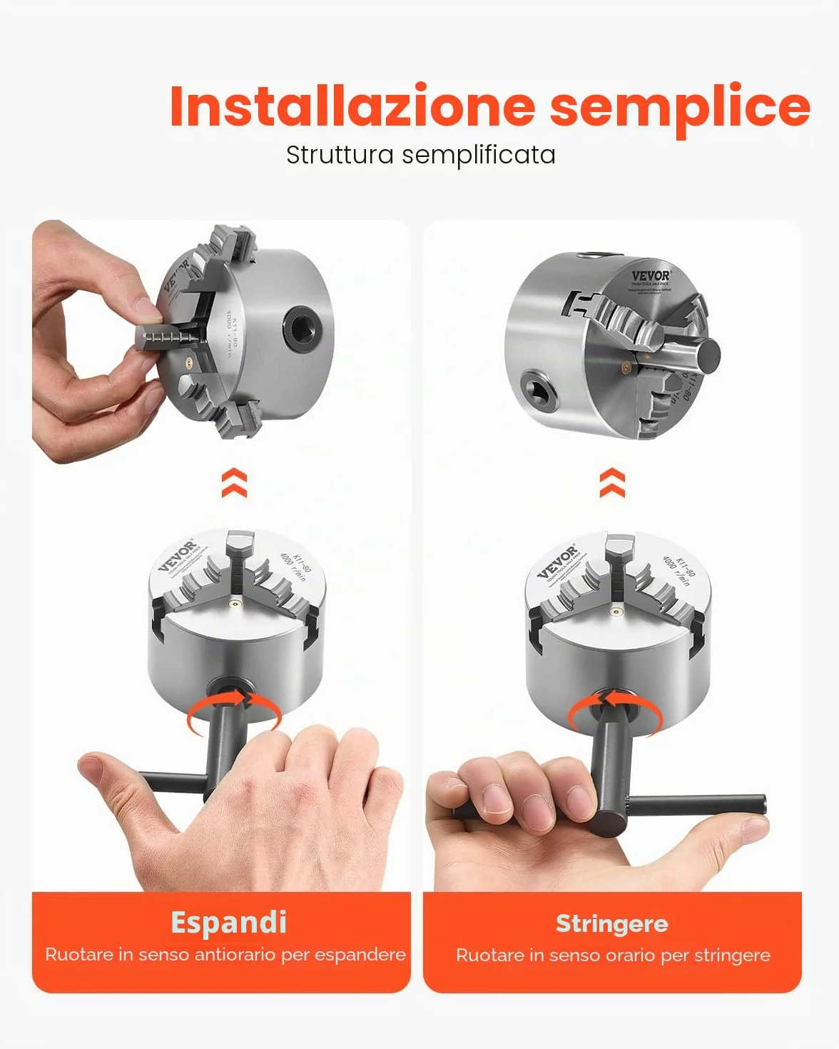 VEVOR Set di Mandrino per Tornio a 3 Griffe Diametro da 80 mm, Mandrino Autocentrante Materiale Principale HT300 Intervallo di Serraggio tra 2-63 mm con Viti di Fissaggio per Tornio per Legno Metallo