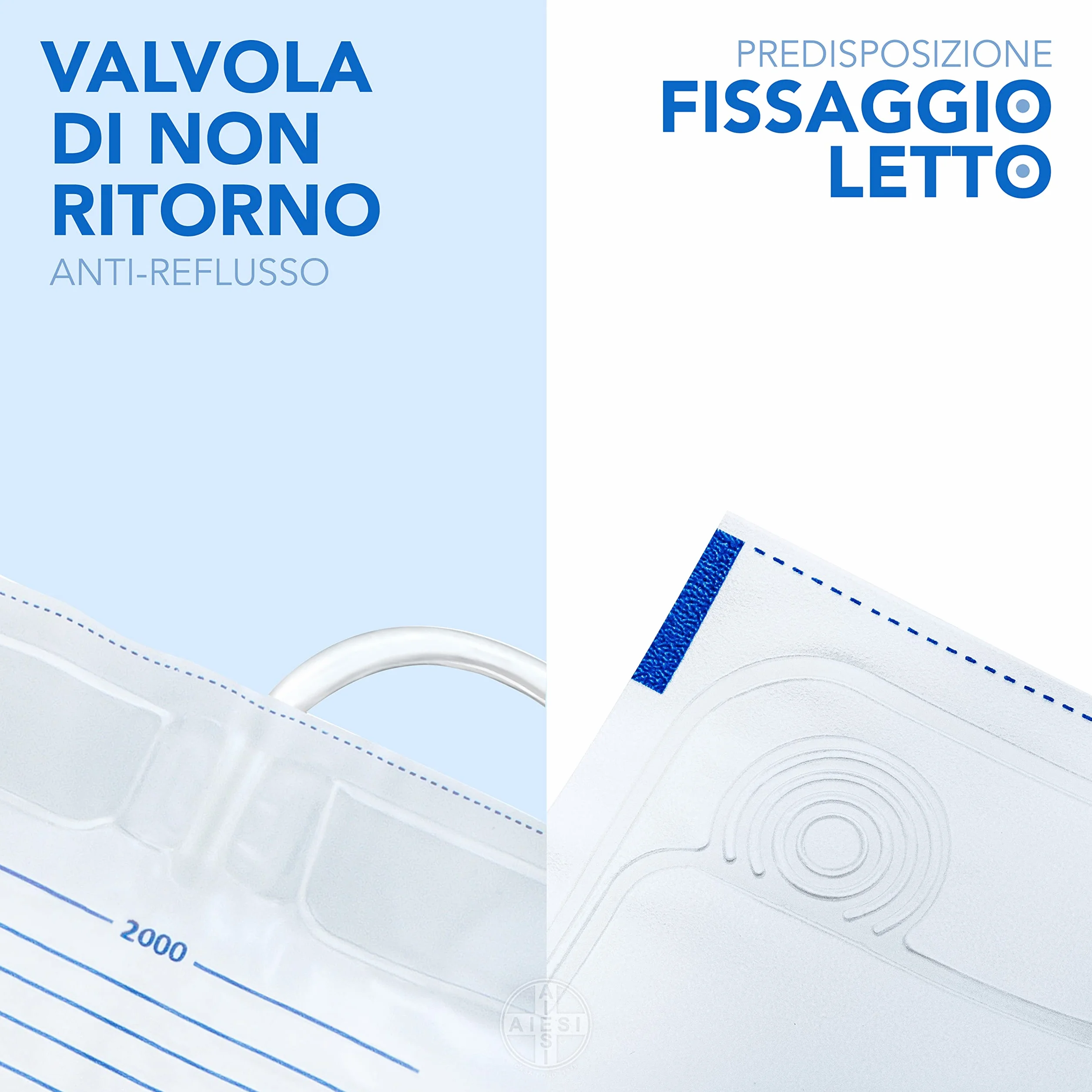 AIESI® HOSPIDRAIN Sacche per urina da letto 2 litri tubo 90 cm 250 pezzi senza rubinetto