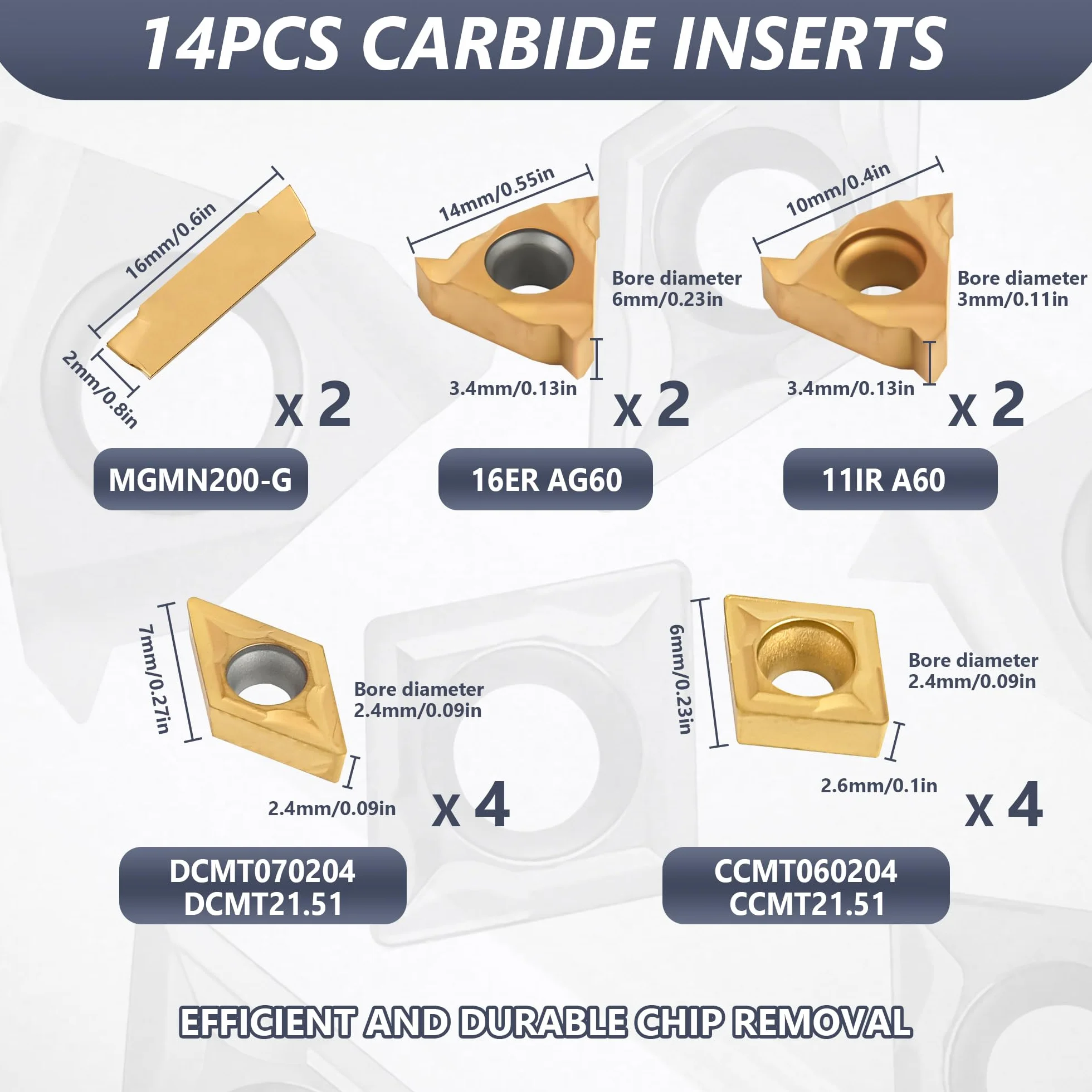 Set di 21 utensili per tornitura indicizzabili per tornio da 12 mm, 7 portautensili in metallo e 14 inserti in carburo per tornitura, scanalatura, filettatura, barra di alesatura e utensili
