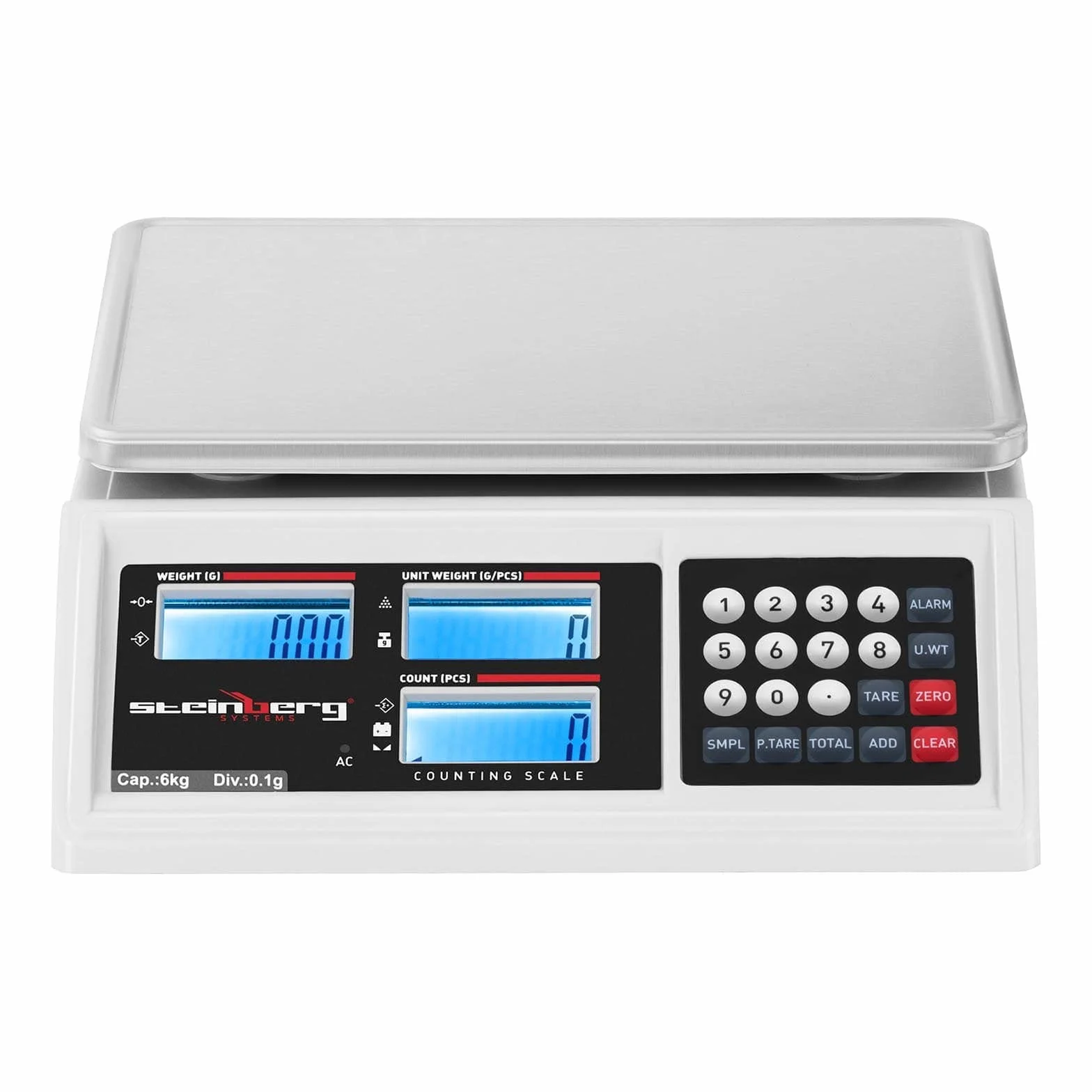 Steinberg Systems Bilancia Contapezzi di Precisione SBS-ZW-601 6 kg 0,1 g Batteria 80 h Plastica ABS Acciaio Inox
