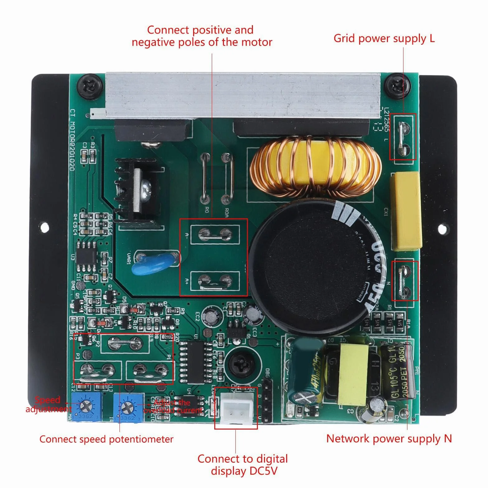 Scheda di Controllo Motore per Mini Tornio 250V 18A, Regolatore di Velocità Universale con Display Digitale, Interruttore Magnetico, Potenziometro e Protezione da Sovraccarico (DC 0-180V)