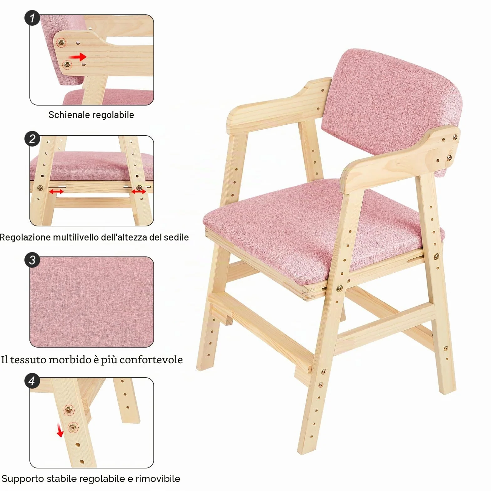 Sedia alta scalabile in legno naturale Sit Up 3 altezza regolabile, 6 mesi-10 anni fino a 90 kg, resistente seggiolino per bambini, in legno naturale, bambini e adulti