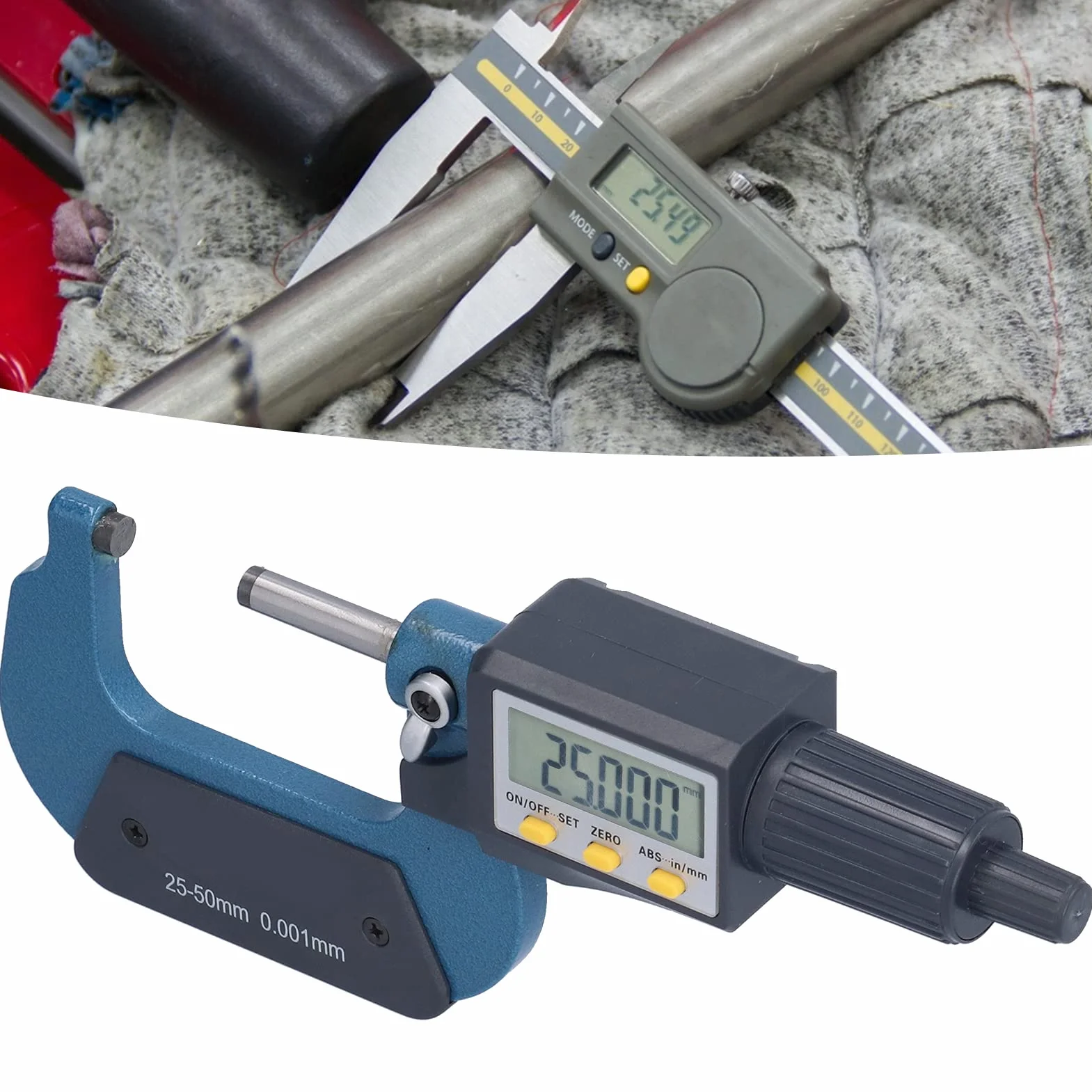 Micrometro Digitale 25-50 mm 0,001 mm LCD con Batteria Inclusa Spegnimento Automatico