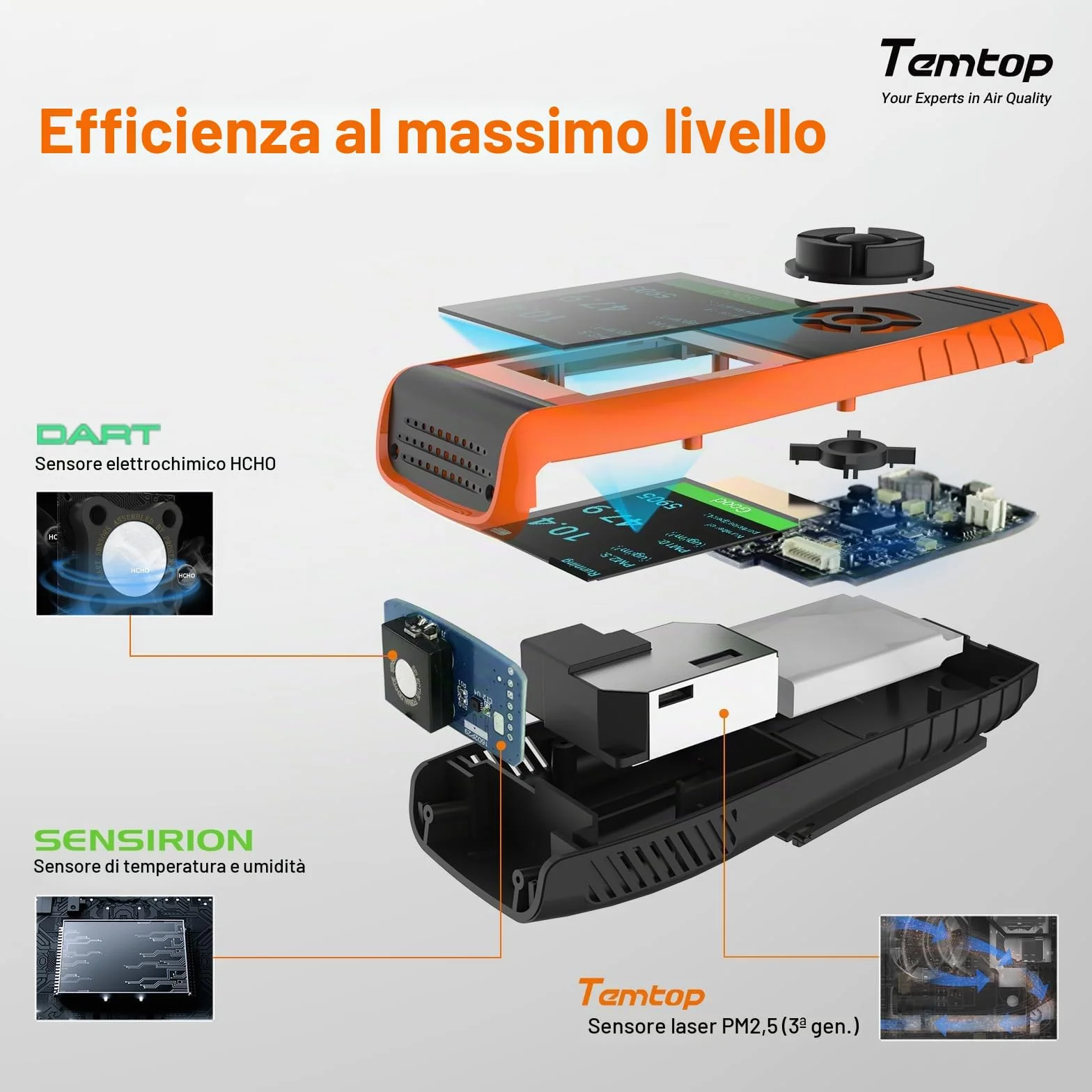 Temtop LKC-1000S+ 2ND Rilevatore di Qualità dell'Aria Monitor Formaldeide HCHO PM2.5 PM10 TVOC