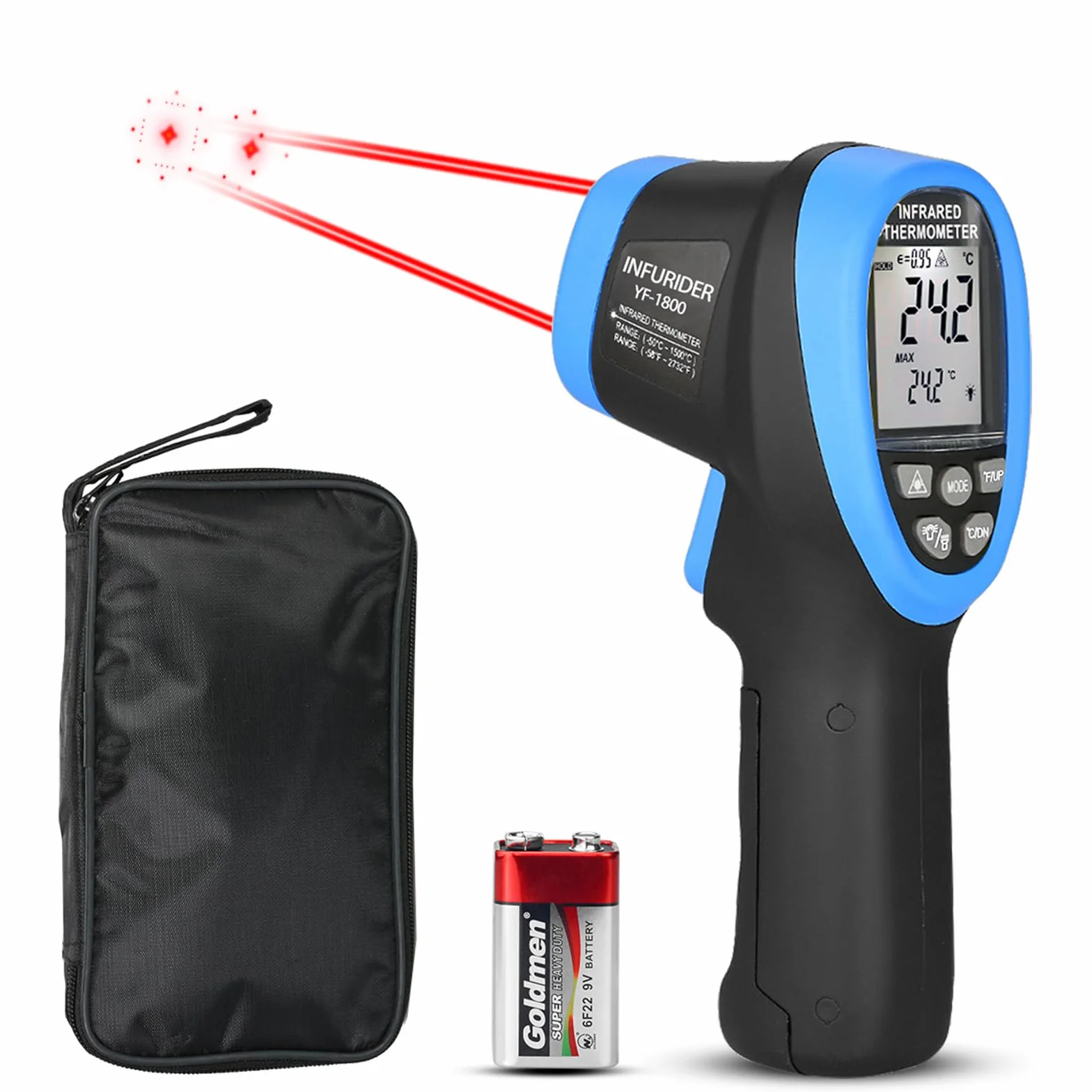 INFURIDER YF-1800 Termometro a Infrarossi Laser Pirometro -50℃-1800℃ 50:1 Emissività Regolabile