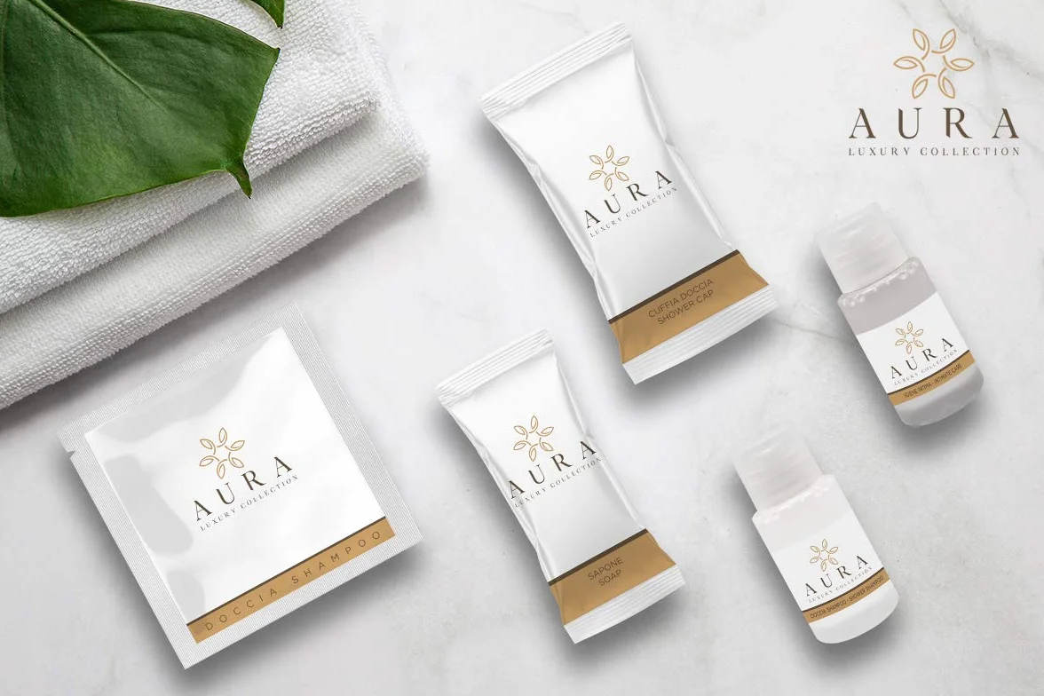 Aura Luxury Collection ® Kit cortesia 420 crema corpo 20 ml delicato per ospiti hotel e B&B
