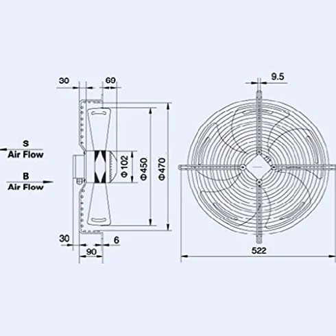 Ventilatore assiale aspirante Ø 450 mm 230 W 220 v - con motore e griglia