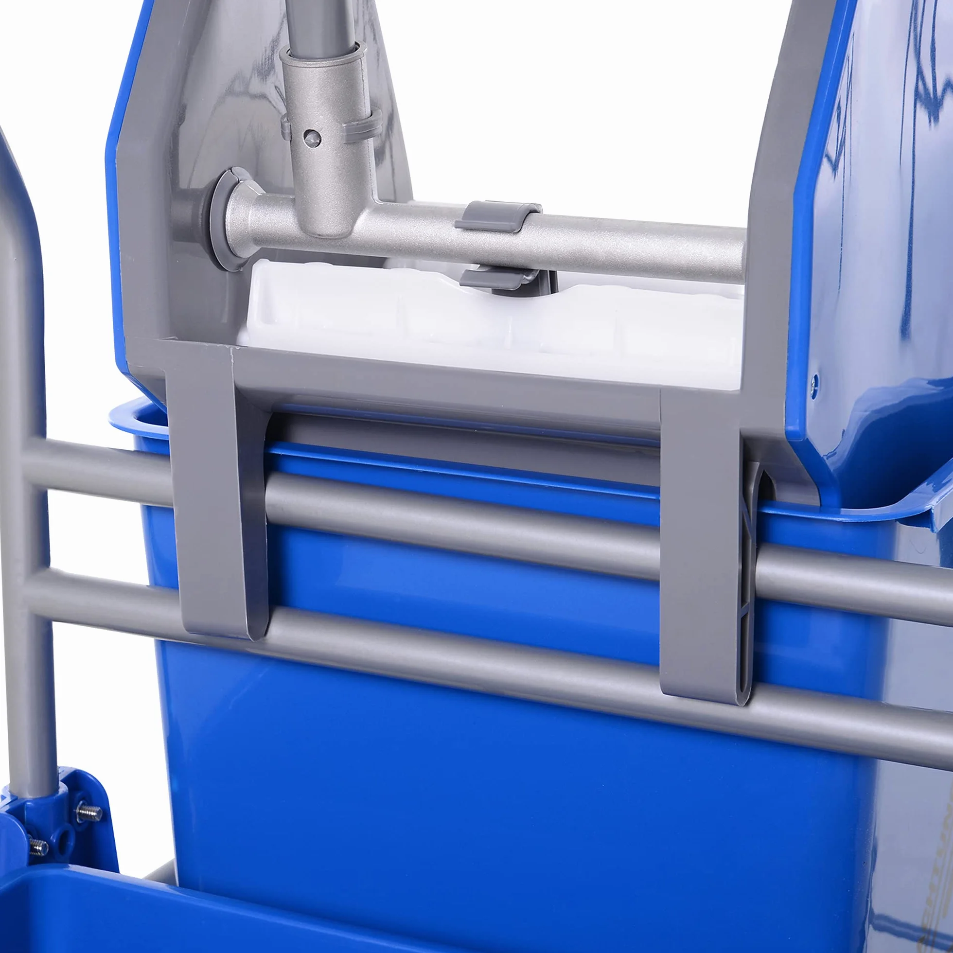 HOMCOM Carrello Pulizie Professionale 72x49.5x95 cm Blu Secchio Lavapavimenti 25L con Strizzatore Cesto Sospeso Ripiano Gancio Multiuso