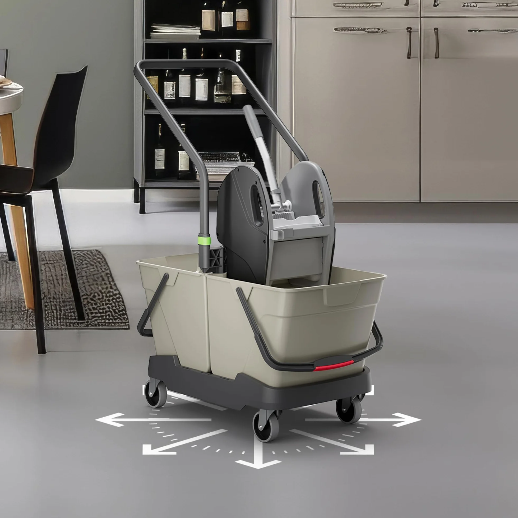Cubex Professional Carrello Pulizie 2 Secchi 25L Grigio Seta Strizzatore New Line Ganasce Ruote Metallo