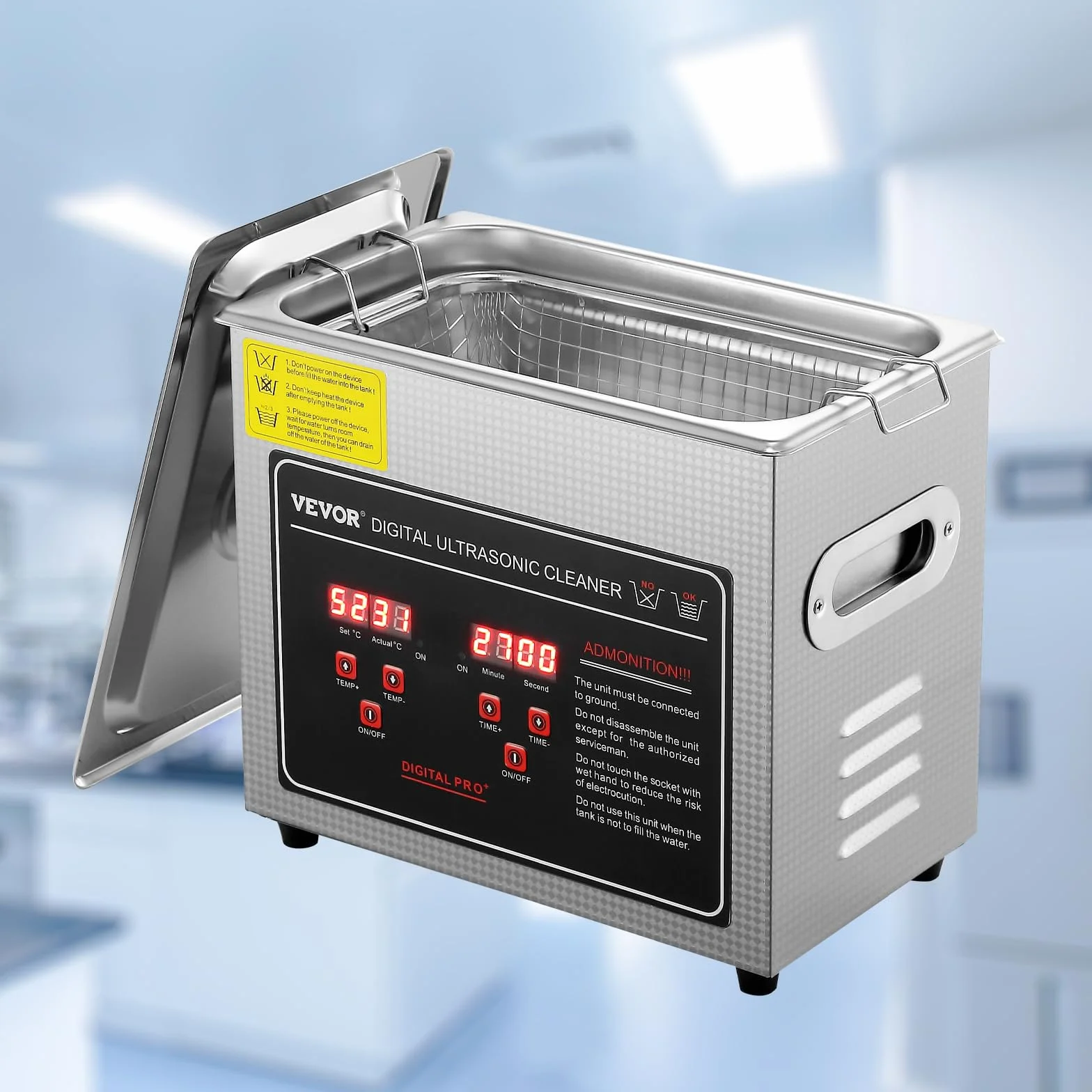 VEVOR Pulitore a Ultrasuoni Digitale in Acciaio Inox Capacità 3 Litri con Riscaldamento Tempo Temperatura Regolabile, Macchina Pulitrice a Ultrasuoni da Gioielli Occhiali Orologi Laboratorio Clinico
