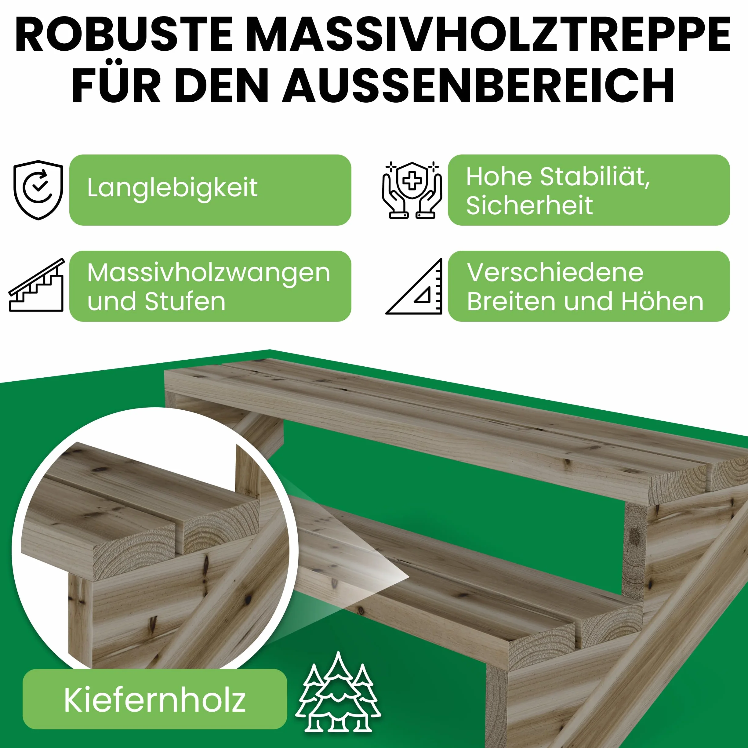 Gartenwelt Riegelsberger Scala per terrazze 120 cm 2 gradini altezza piano 38 cm legno massello di pino impregnato autoclave