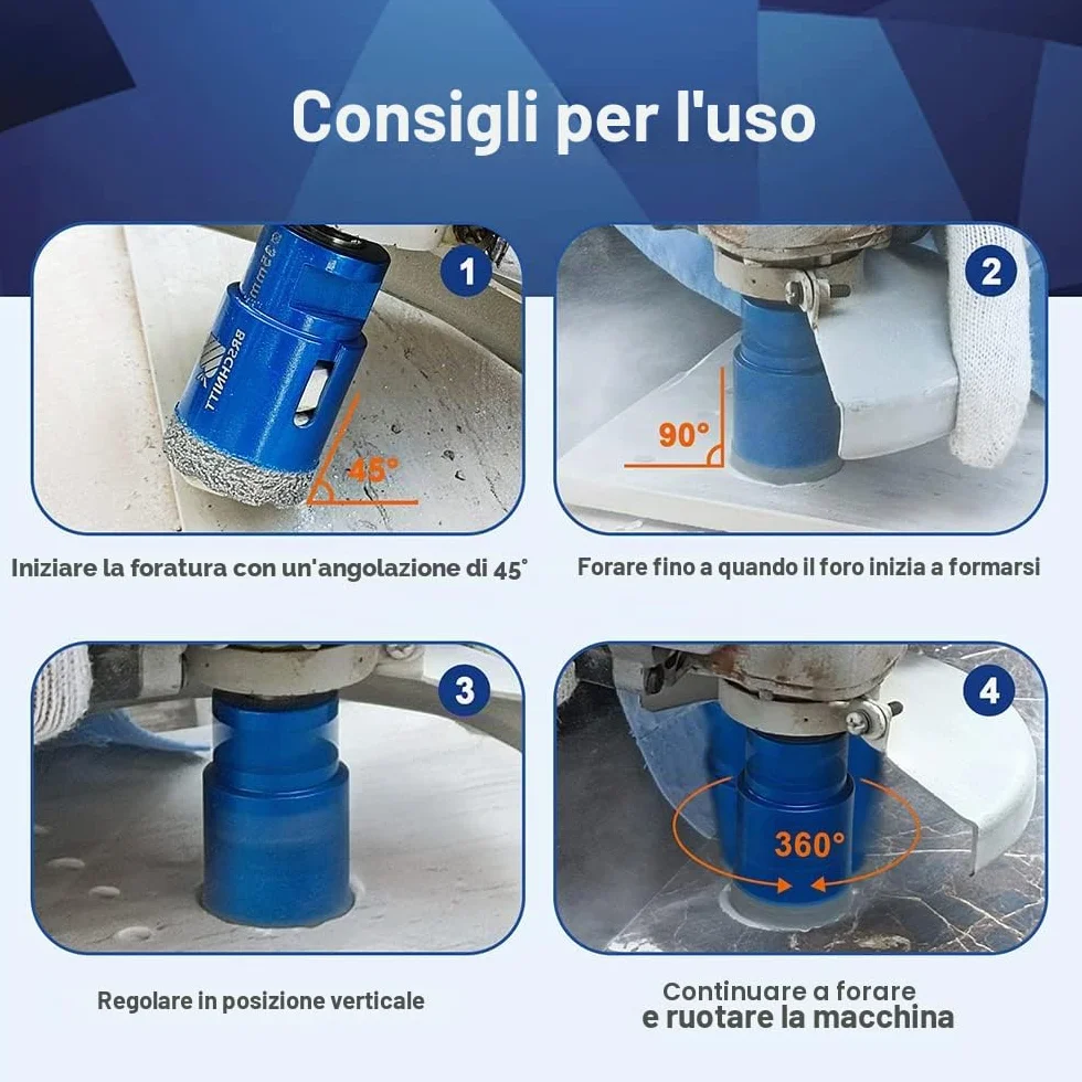 Punta per Trapano Diamantata Set BRSCHNITT 20/25/35/50mm Fresa Diamantata M14 Filo per Porcellana Granito Piastrella Marmo Taglio a Secco