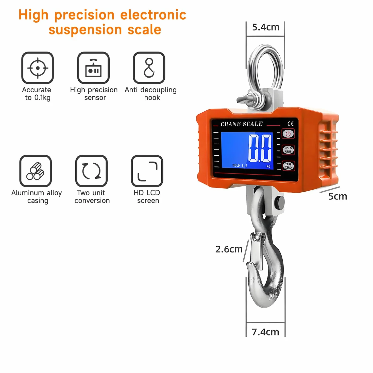QUMOX Bilancia a Gru Digitale 1000kg con Telecomando, Lega di Alluminio, Gancio Acciaio, Display LCD