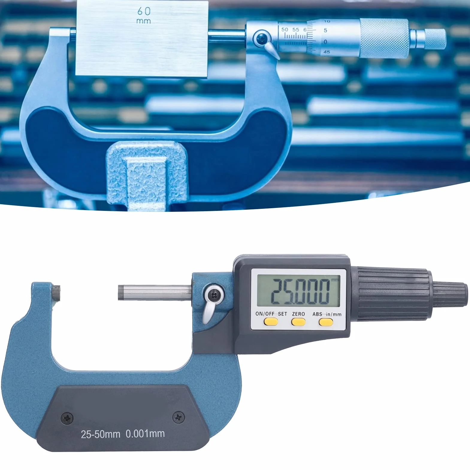 Micrometro Digitale 25-50 mm 0,001 mm LCD con Batteria Inclusa Spegnimento Automatico