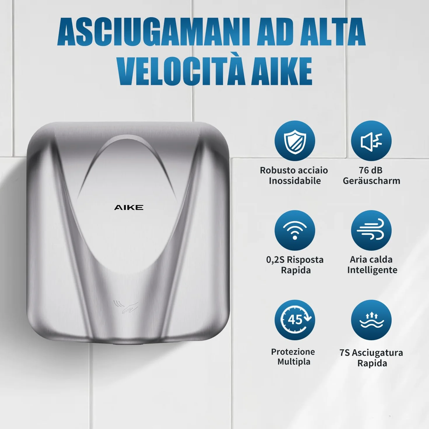 AK2812 Asciugamani Commerciale Alta Velocità Acciaio Inossidabile 220V