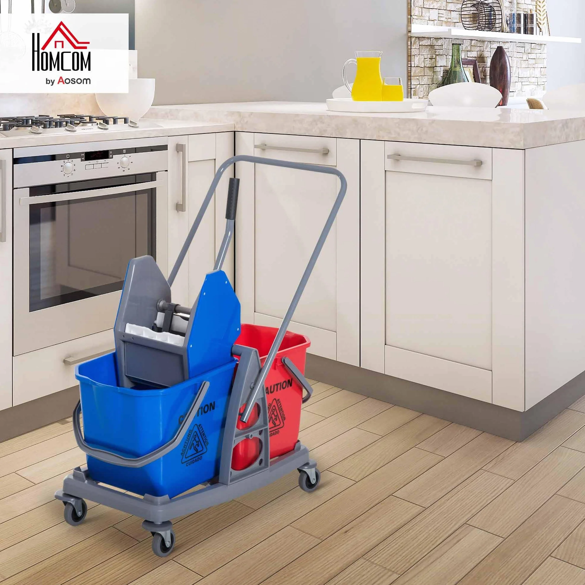HOMCOM Carrello delle Pulizie 2 Secchi 25L Strizzatore 73×45×92cm