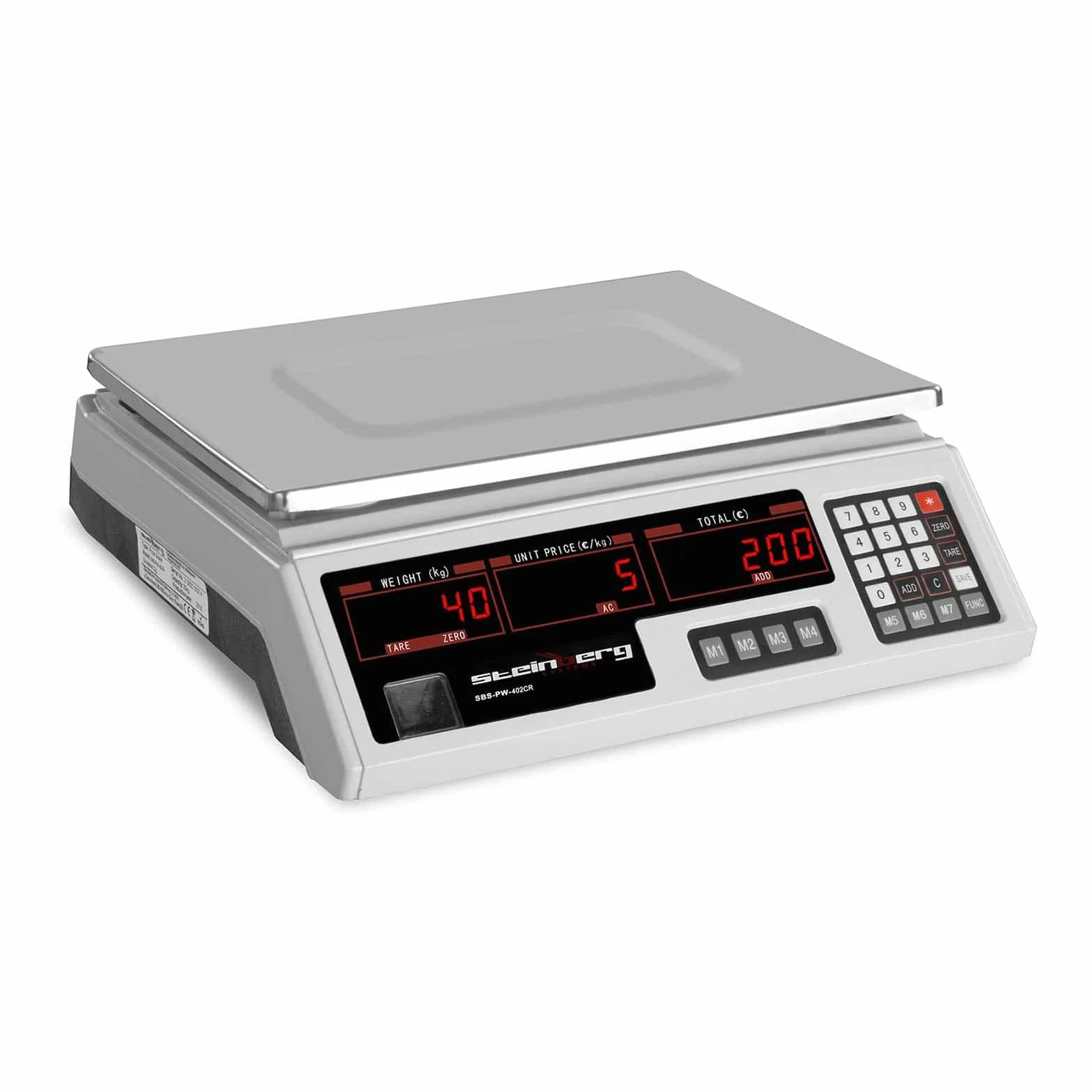 Steinberg Bilancia Contapezzi Bilancia di Controllo SBS-PW-402CR (Plastica ABS, Acciaio inox, 4 V, 8 ore, 4 Ah, 5 g - 40 kg)