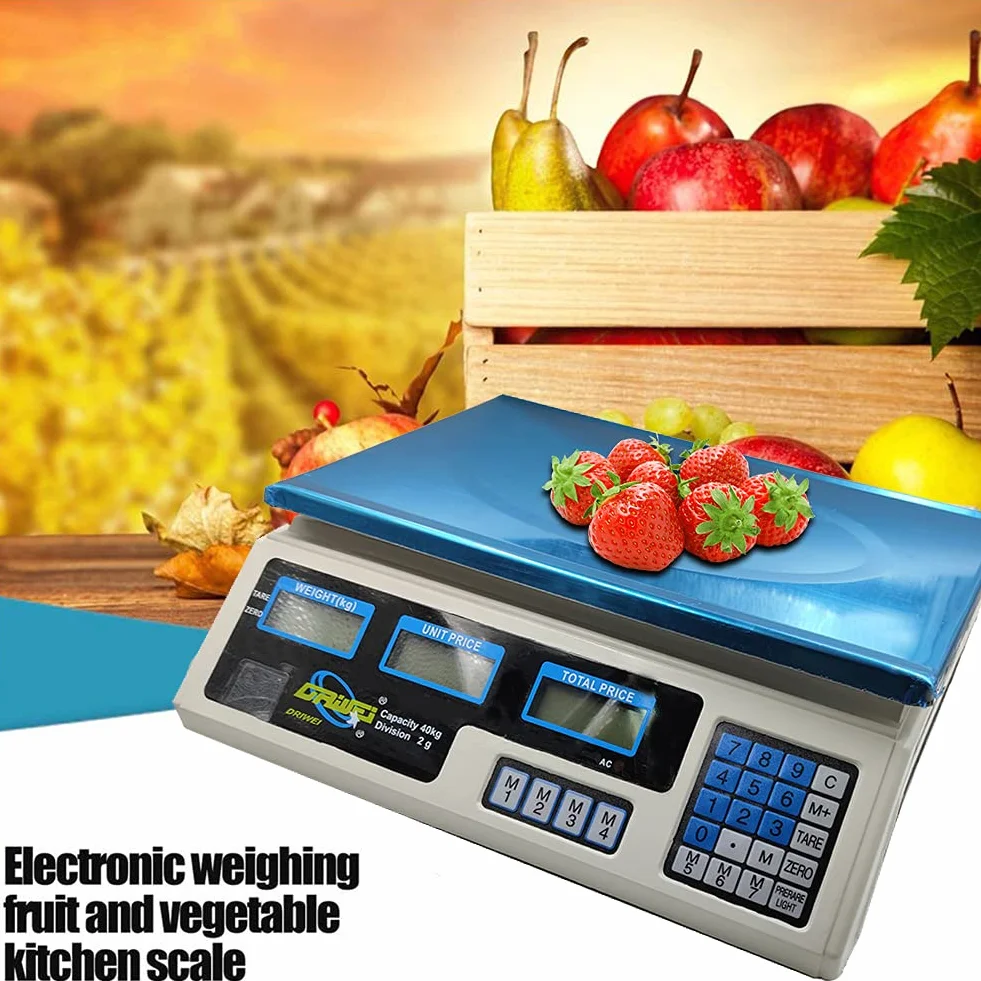 Bilancia digitale professionale commerciale da 40 kg CON BATTERIA RICARICABILE e alimentatore