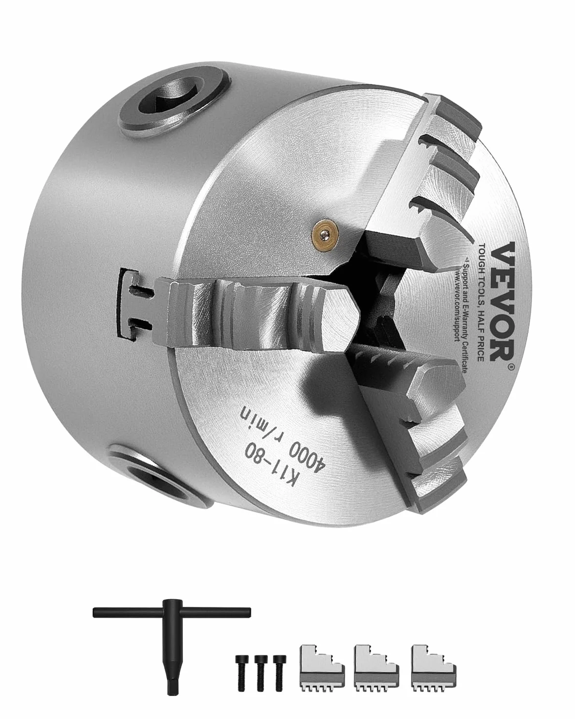 VEVOR Set di Mandrino per Tornio a 3 Griffe Diametro da 80 mm, Mandrino Autocentrante Materiale Principale HT300 Intervallo di Serraggio tra 2-63 mm con Viti di Fissaggio per Tornio per Legno Metallo