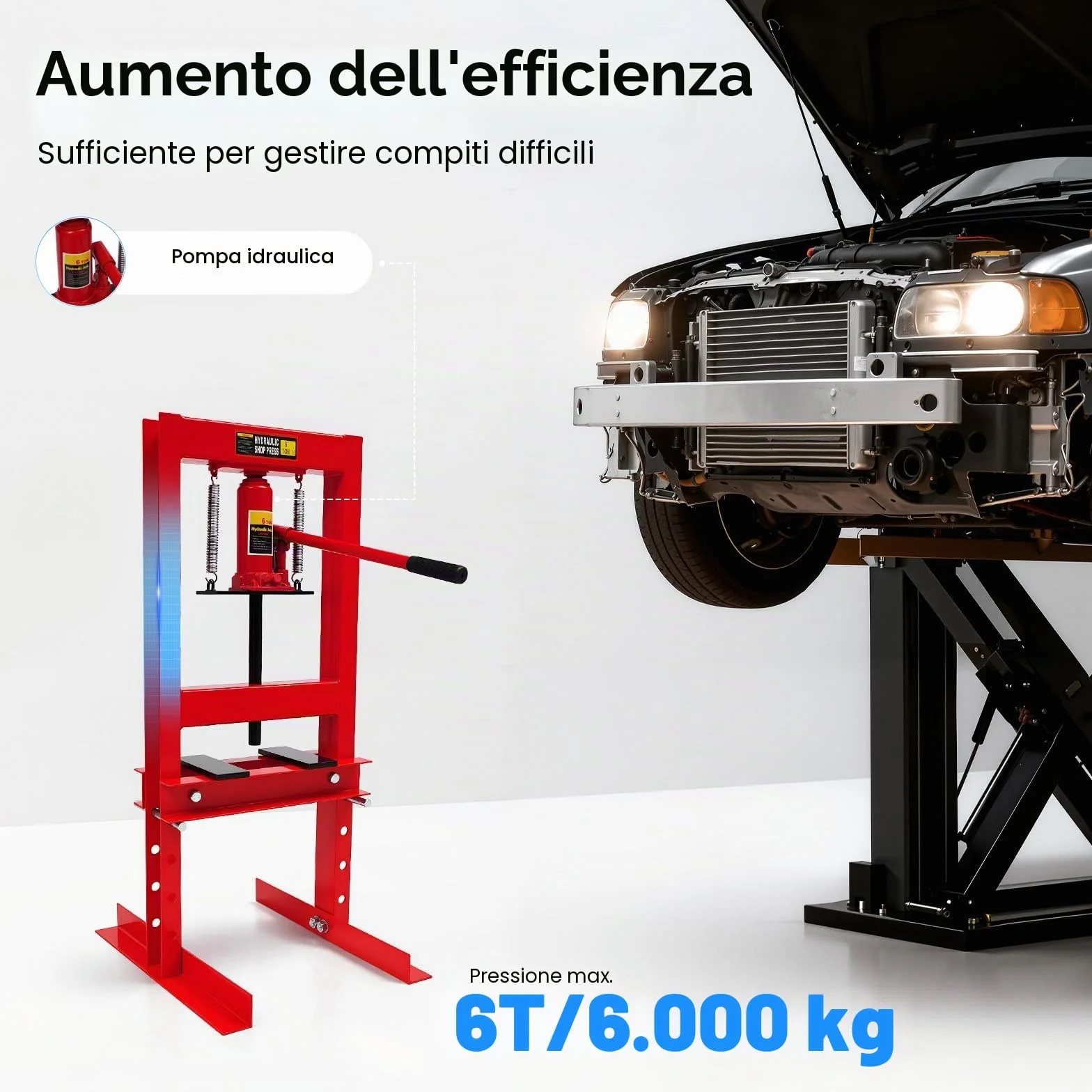 Pressa idraulica 6 tonnellate 125 mm professionale manuale per officina auto fai da te