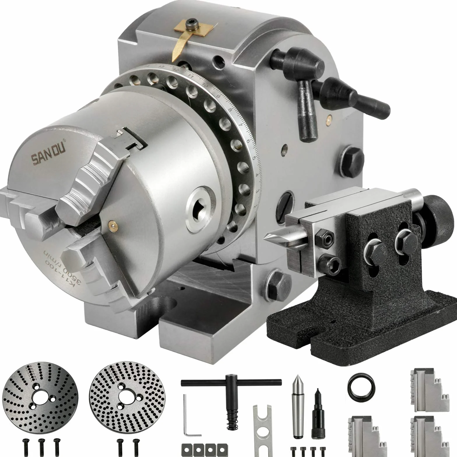 Mophorn Testa di Divisione 4pollici/100mm Testa di Indicizzazione Testa Divisoria Testa Divisione Per Fresatrice Tavola Rotante BS-0, Argento