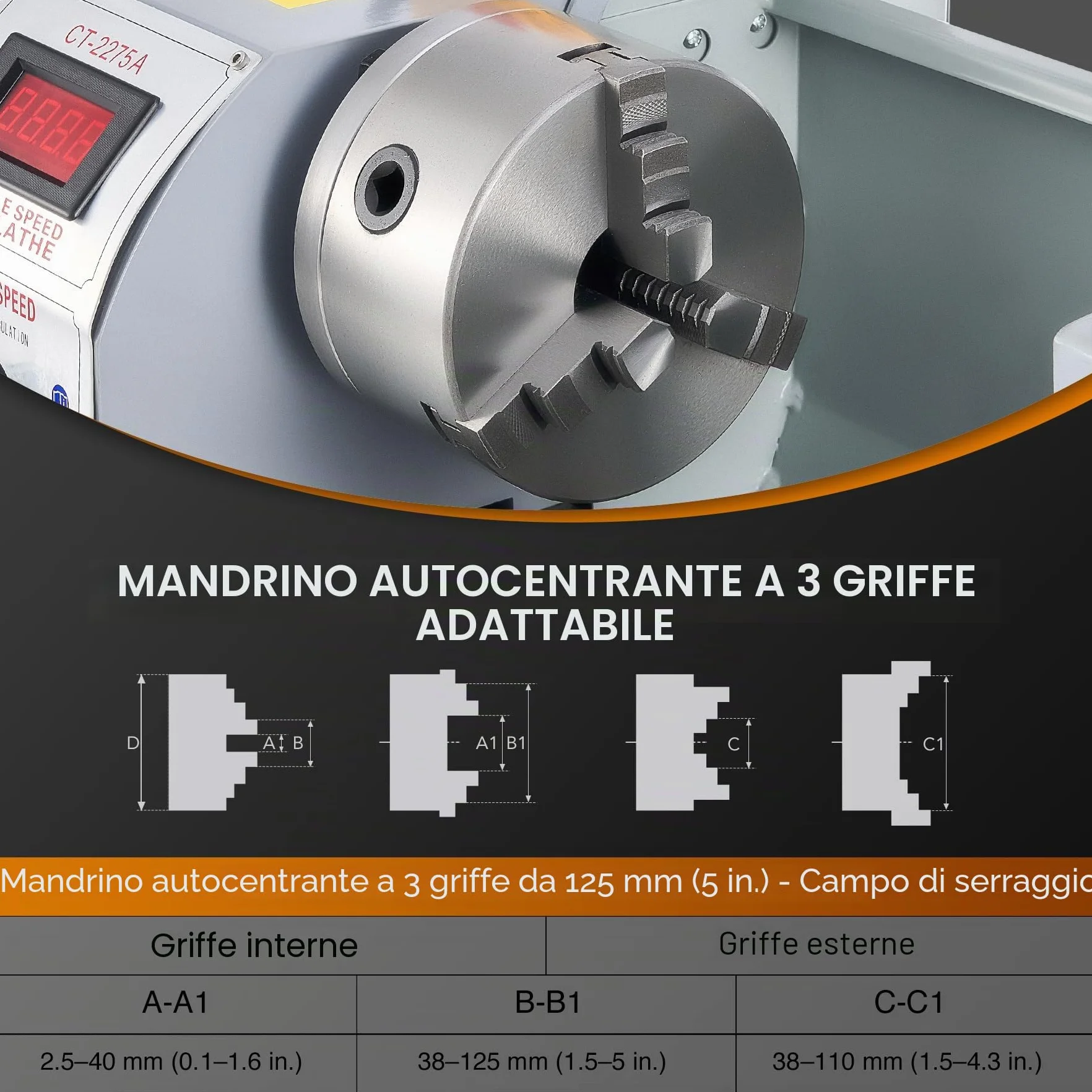 CREWORKS 1100W 220 x 750 MM Mini Tornio in Metallo, 50-2250 RPM Tornio da Banco in Metallo con Mandrino a 3 Ganasce per Fai da Te Lavorazione del Legno e dei Metalli
