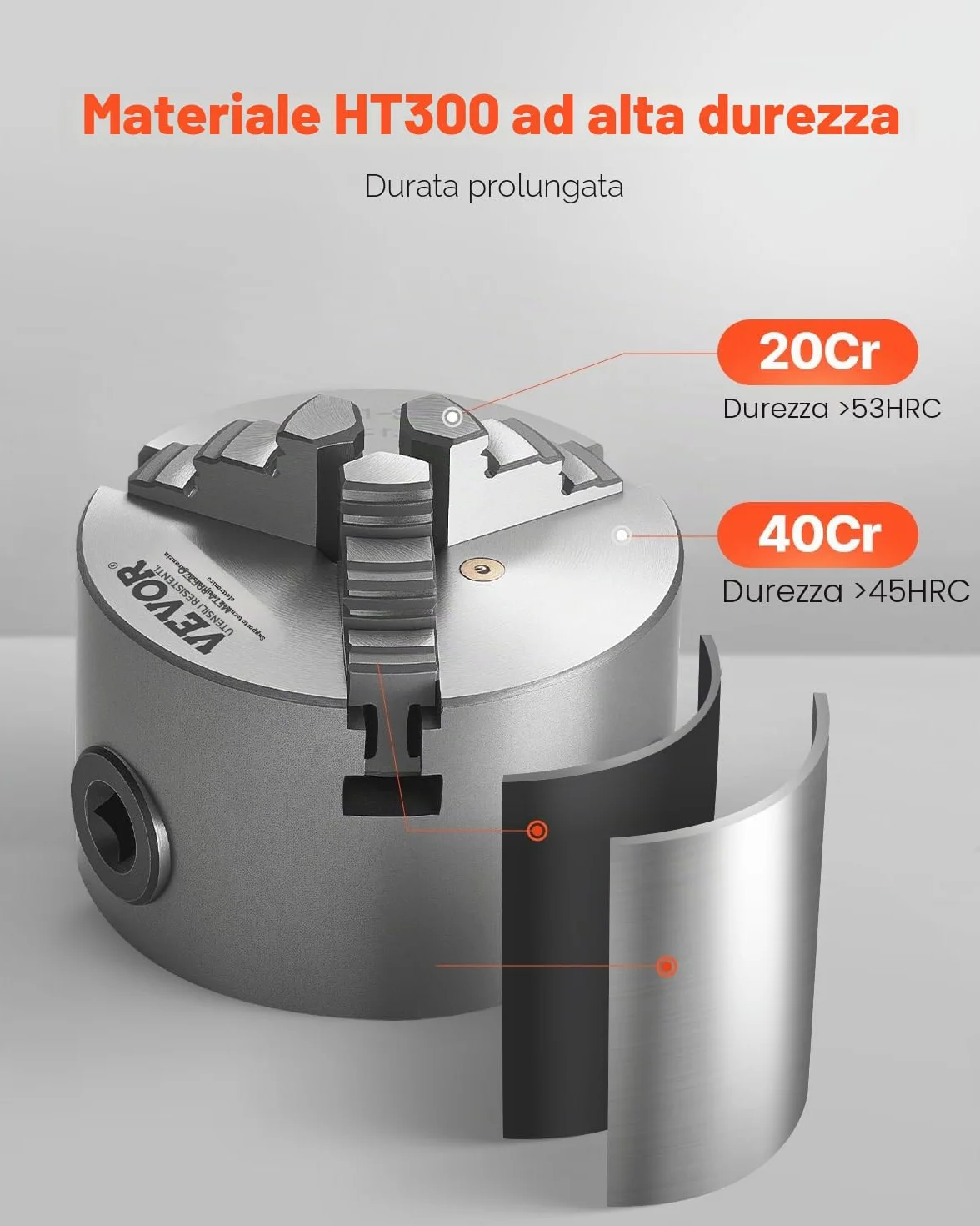 VEVOR Set di Mandrino per Tornio a 3 Griffe Diametro da 80 mm, Mandrino Autocentrante Materiale Principale HT300 Intervallo di Serraggio tra 2-63 mm con Viti di Fissaggio per Tornio per Legno Metallo