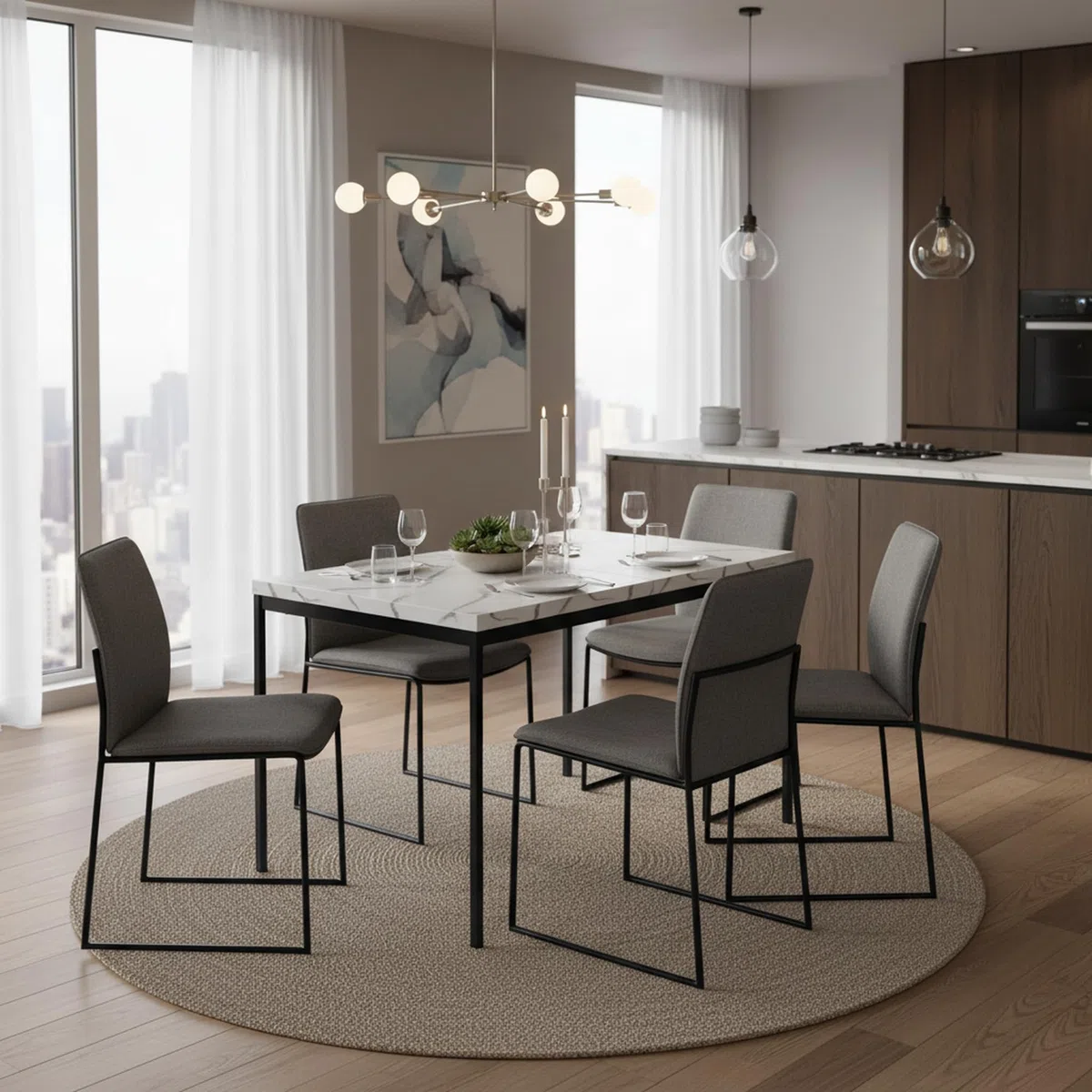 FurnitureR Tavolo da pranzo, tavolo da cucina in marmo modello, tavolo da cucina rettangolare telaio in metallo con piedi regolabili per sala da pranzo soggiorno, 120x70x75cm, bianco