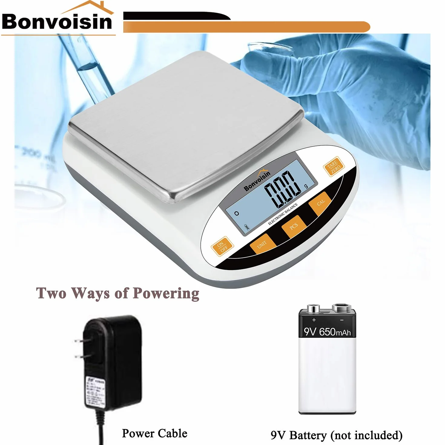 Bonvoisin Bilancia Analitica Digitale 5000g/0.01g Alta Precisione con Funzioni Tare e Conteggio