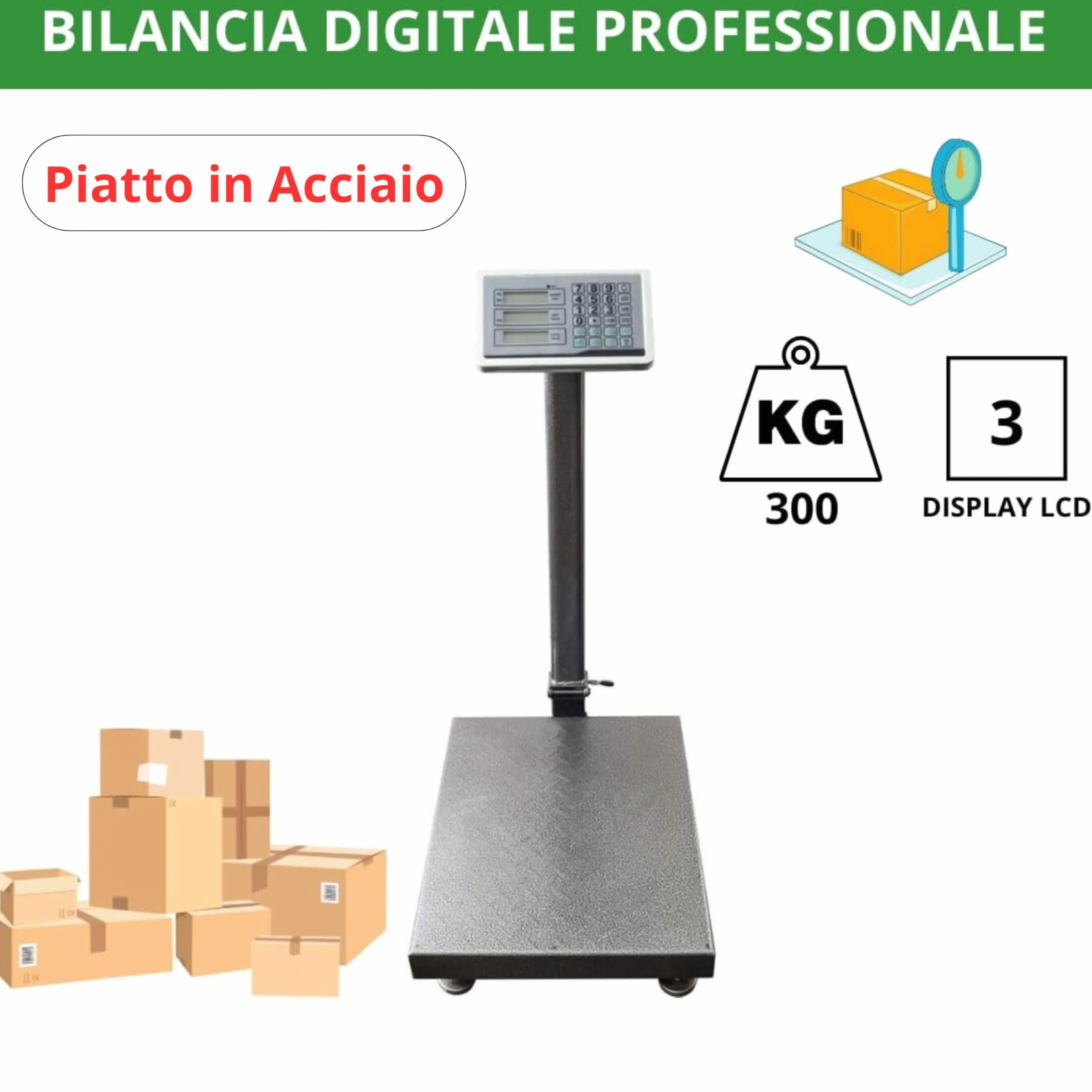 YASTA Bilancia Digitale Elettronica Professionale 300 Kg Display Industriale Pesa Pacchi