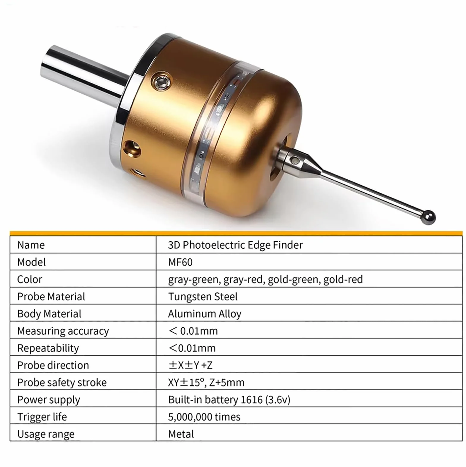 RATTMMOTOR Pulsante per bordi mirino fotoelettrico 3D sensore lunghezza utensile CNC fresatrici (luce verde)