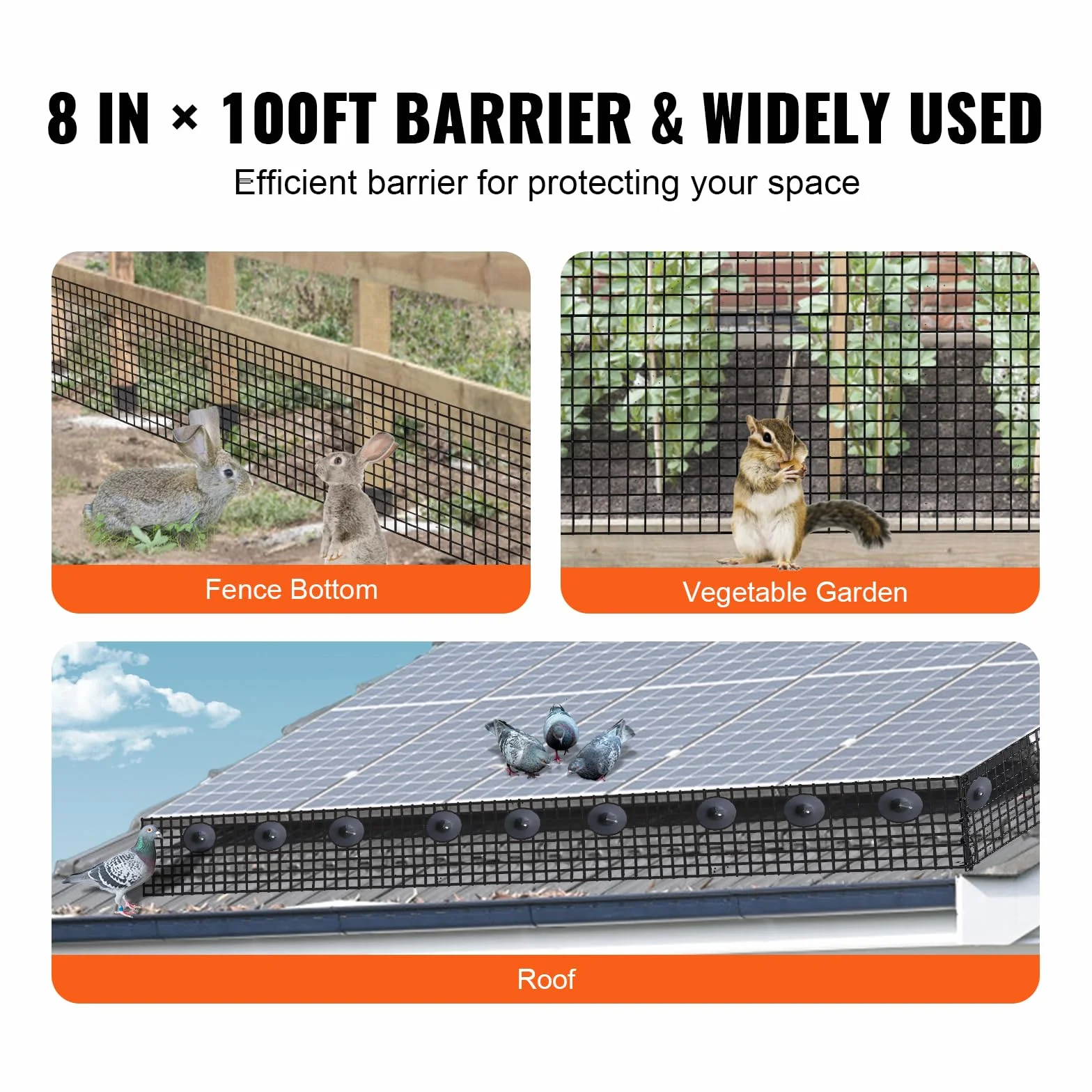 VEVOR Pannello Solare a Rullo Griglia di Protezione 20,3 cm x 30,5 m Anti-Uccelli Acciaio Inox PVC 12,7 mm