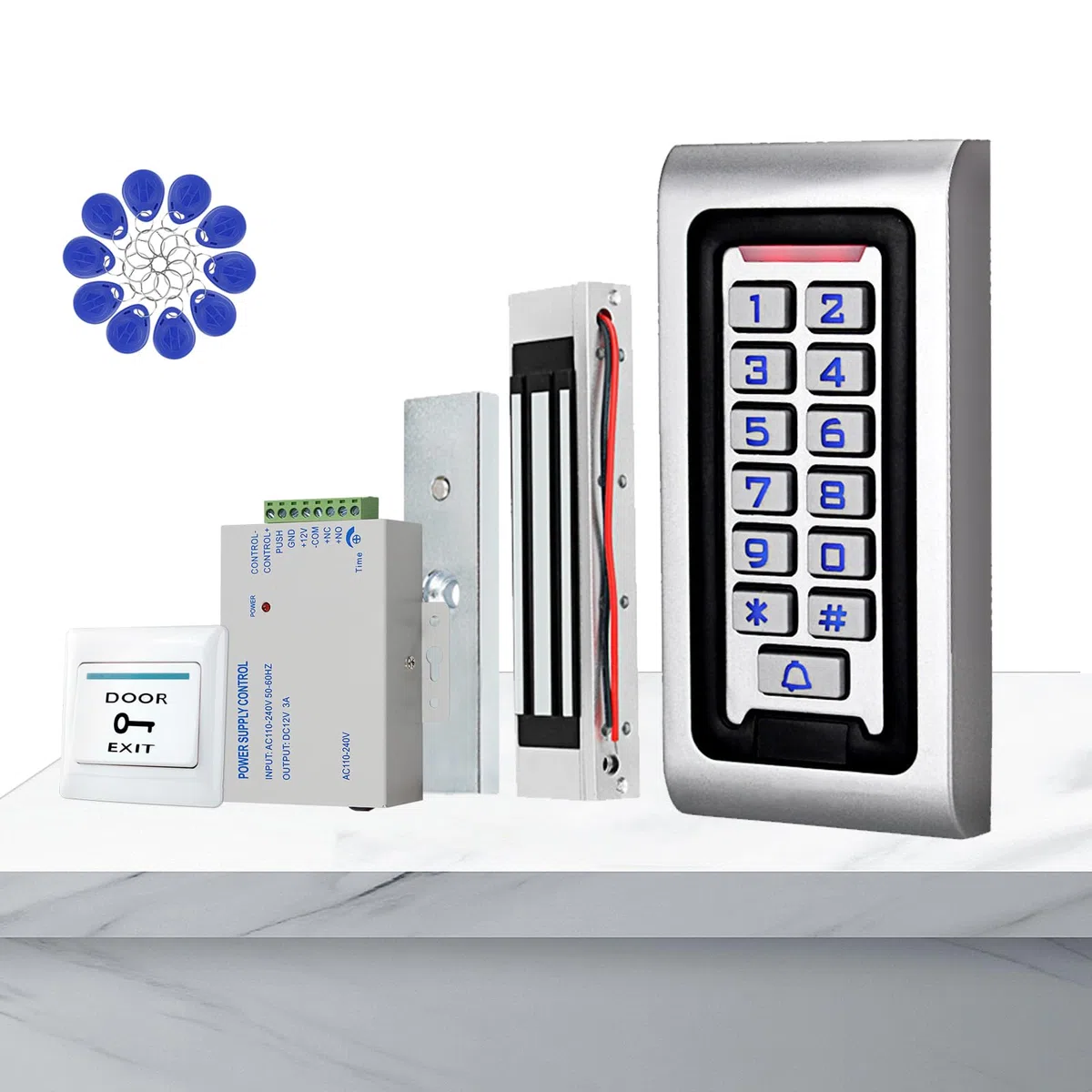 tastierino numerico apriporta kit sistema di controllo accessi portachiavi lettore RFID apertura porta intelligente serratura magnetica elettrica pulsante uscita alimentazione impermeabile