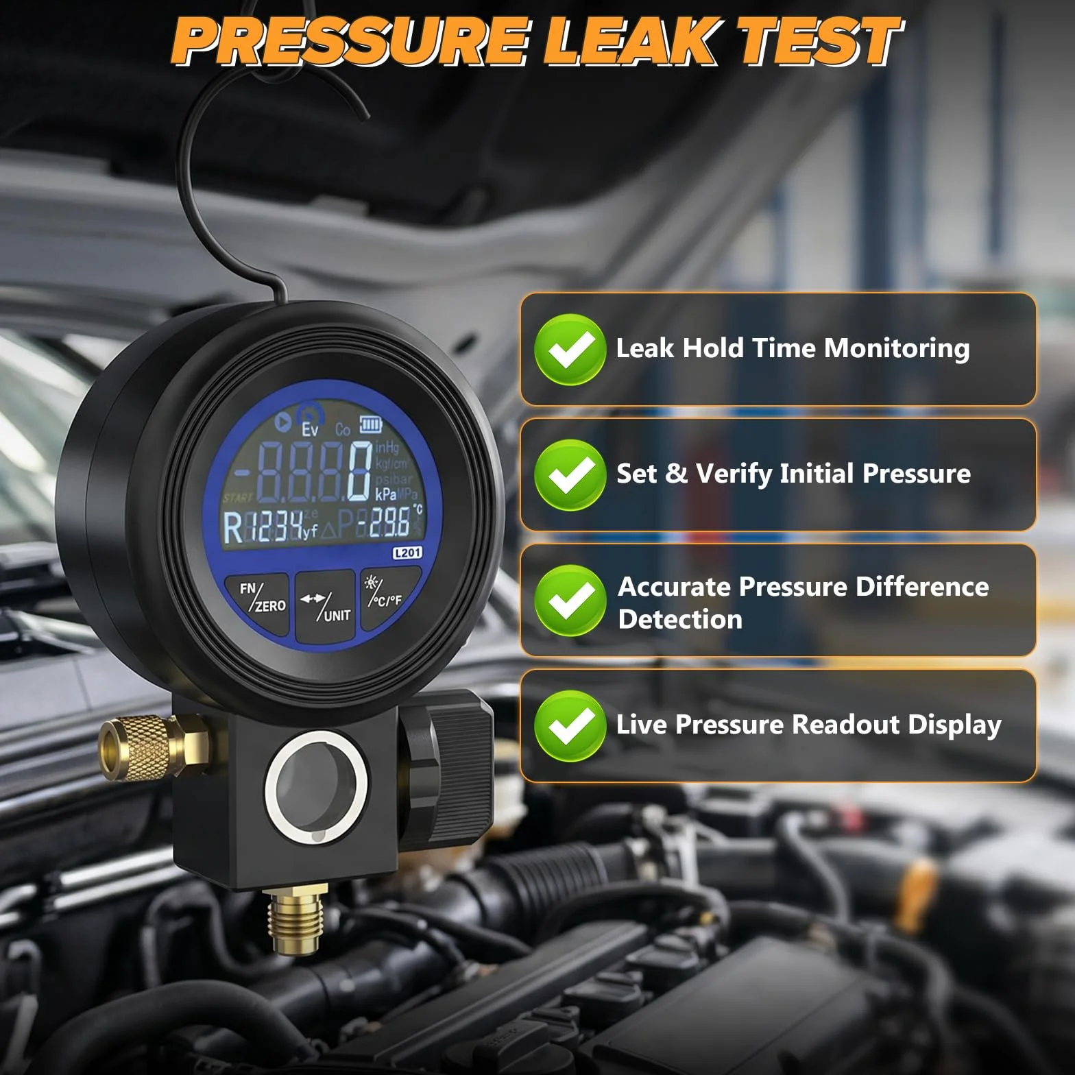 Misuratore digitale refrigerante 3 in 1 test sottovuoto pressione R32 R134A R1234yf manometro precisione ±0,5% FS