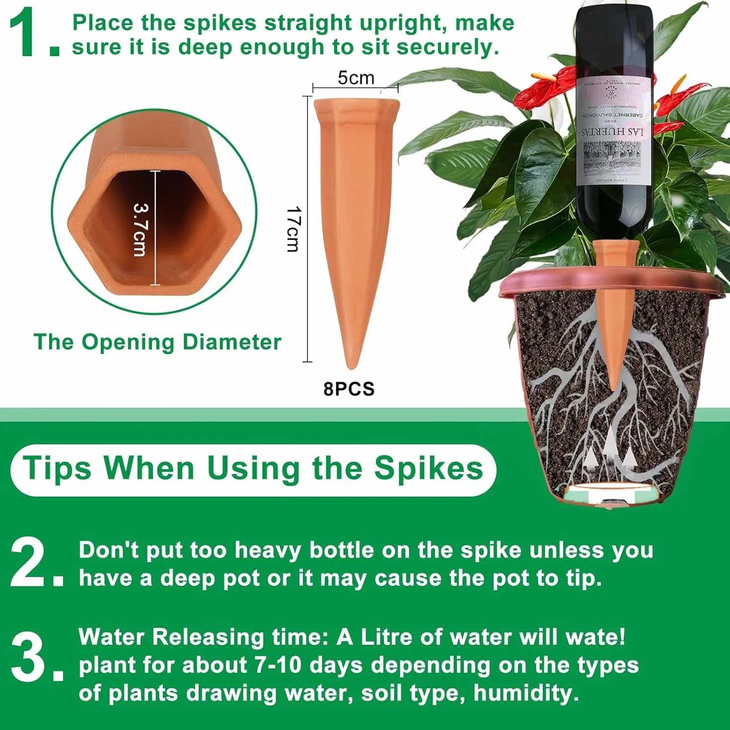 Coni Irrigatori per Piante,Strumenti per Irrigazione,Irrigazione Automatica per Piante da Interno,Kit da 8 Coni per Piantes,Pianta Acqua Dispositivi per Giardino Casa All'aperto per Vacanza