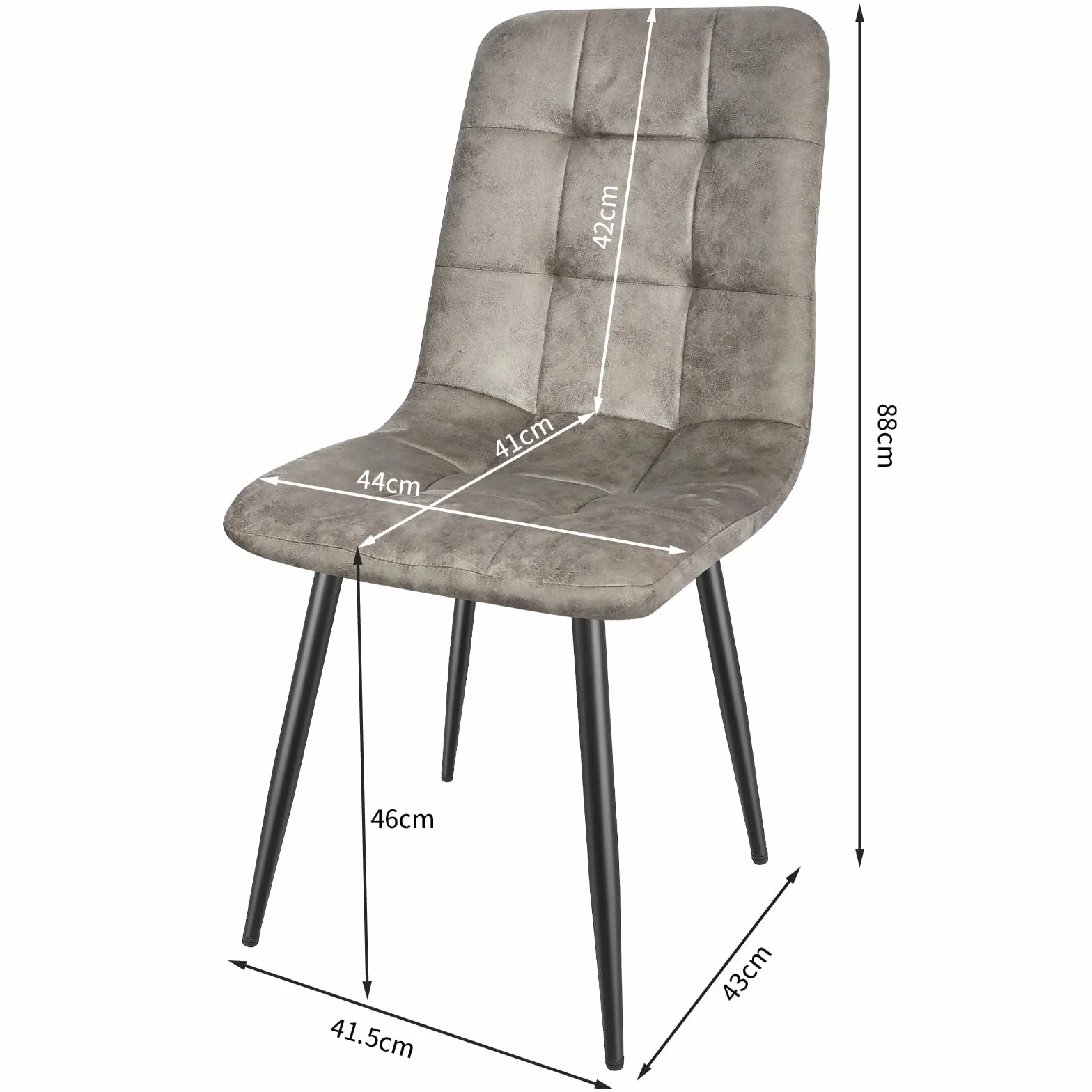 JIJIAN Set di 6 Sedie Sala da Pranzo in Tessuto Tecnologico, Gambe in Metallo Nero, Cachi