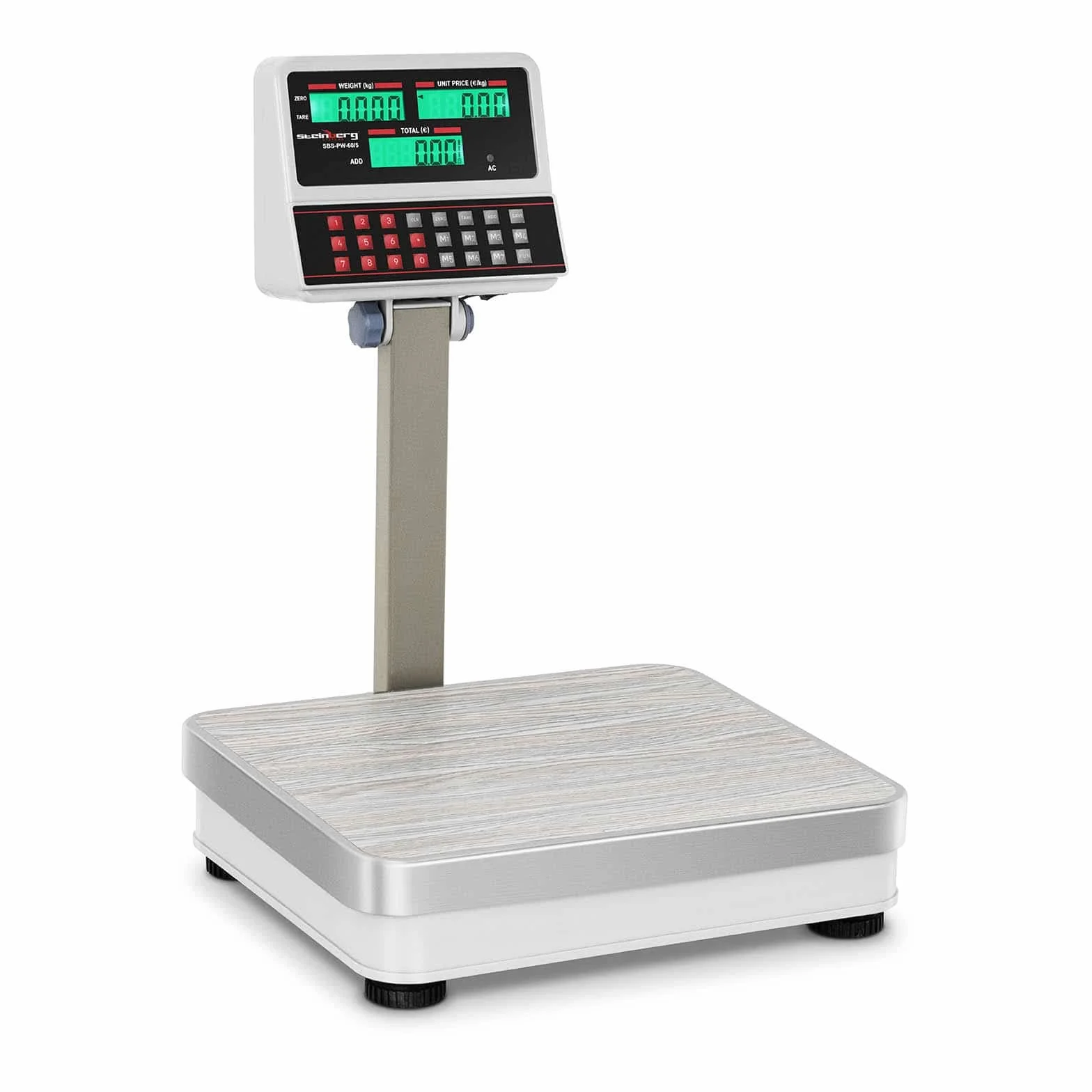 Steinberg Systems - Bilancia prezzatrice SBS-PW-100/10-100 kg campo di misura / 10 g precisione - Display LCD - con dispositivo di illuminazione e display qualitativamente eccellente