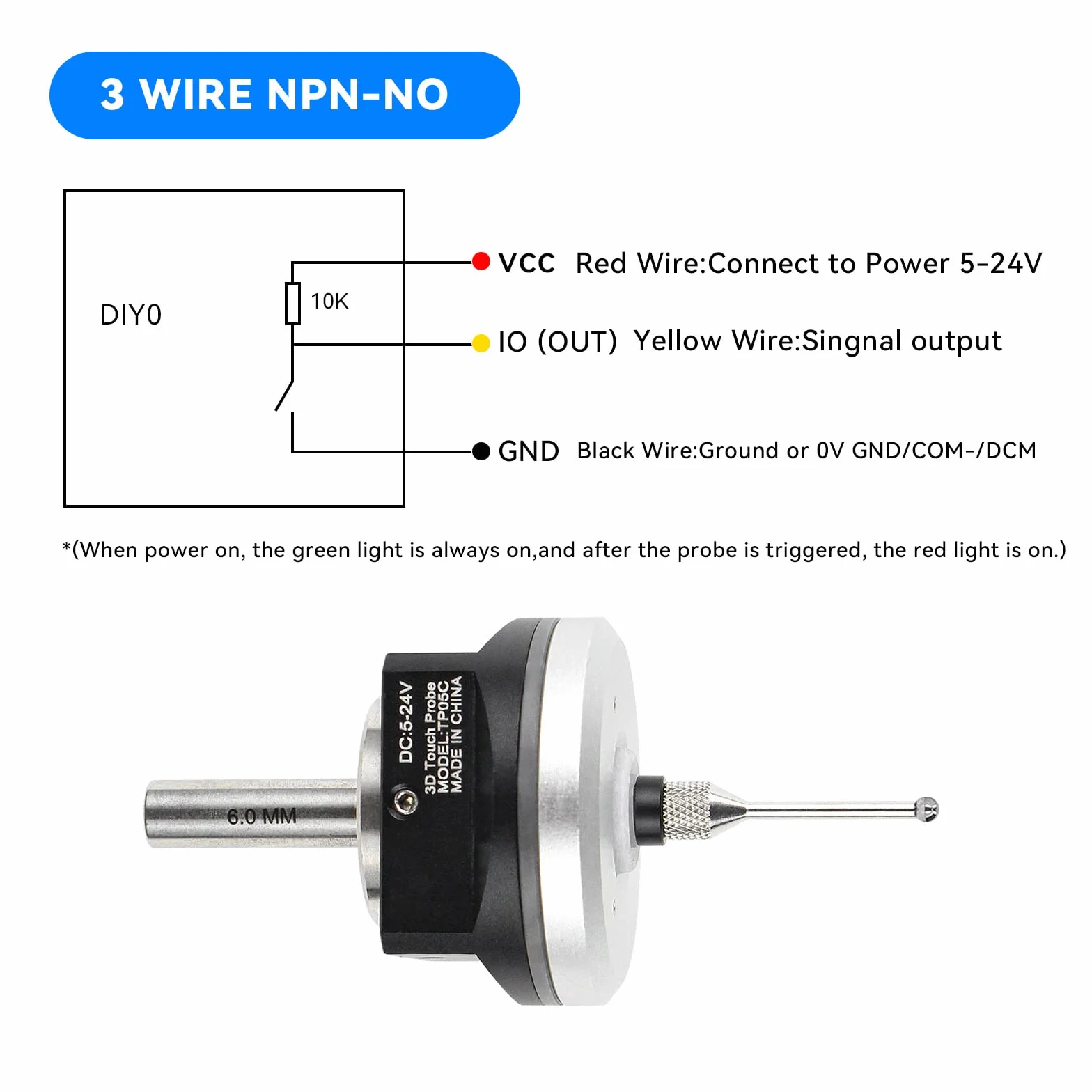 RATTMMOTOR Rilevatore di Bordi 3D CNC, Edge Finder 3D, DC 5-24V, Cavo 2M, Compatibile Mach3 Grbl (V5)