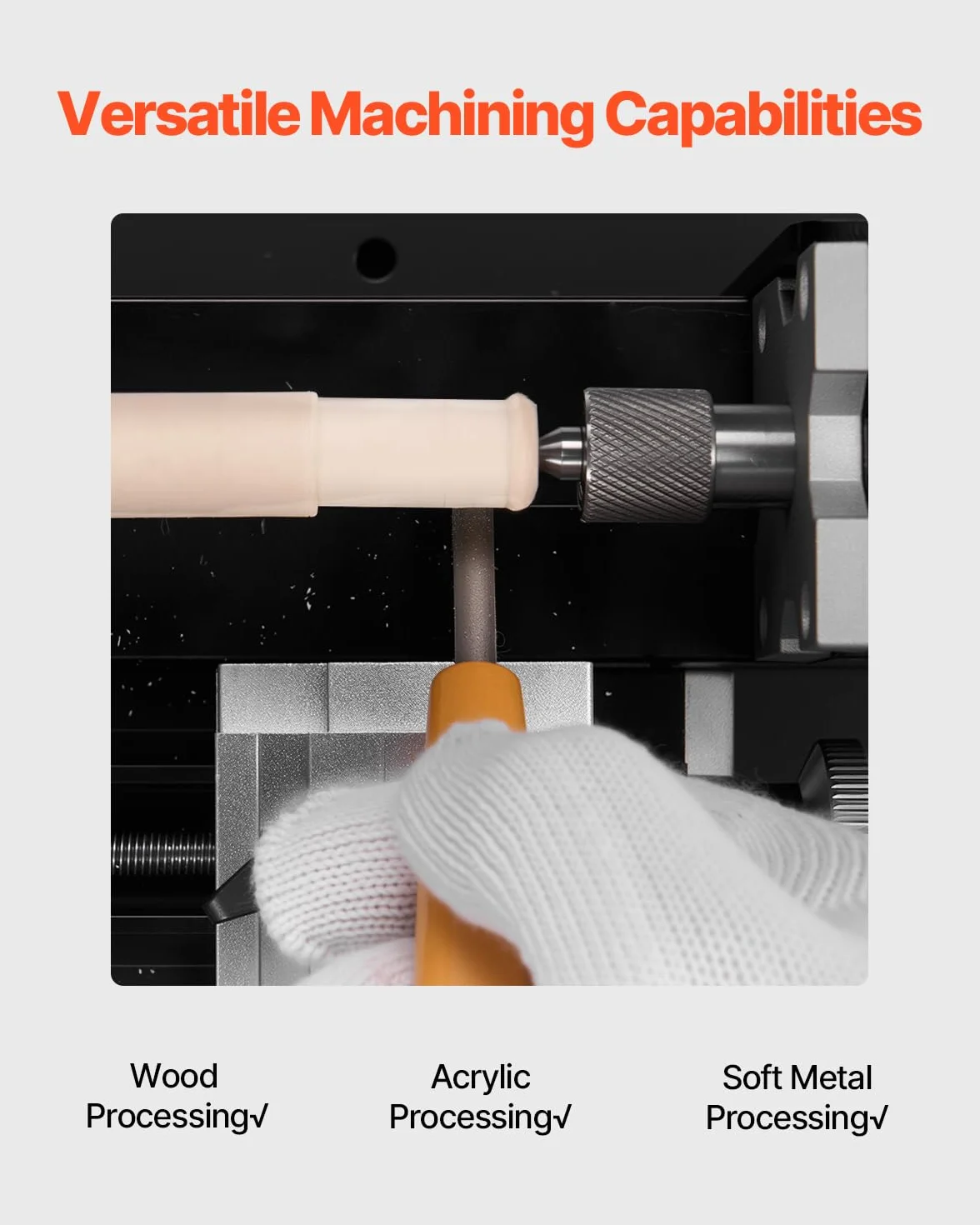 VEVOR Mini Tornio per Metalli Didattico, Potenza 36W, Velocità 20000 Giri al Minuto, con Mandrino 3 Griffe, Volantino in Lega di Alluminio, per Elaborare Metalli Morbidi Legno Plastici 70 x 130 mm