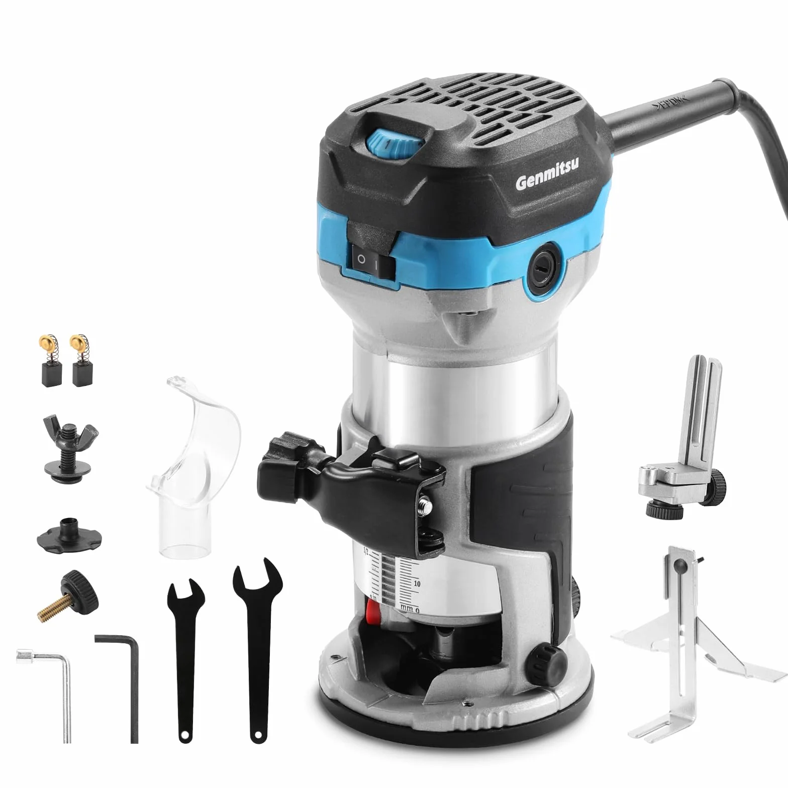 Genmitsu 1,25 HP Palm Trimmer Router, Router compatto per legno con base fissa, 6 velocità variabili 10000-30000 R/MIN, con pinza da 1/4", perfetto per la lavorazione del legno CNC e il fai da te