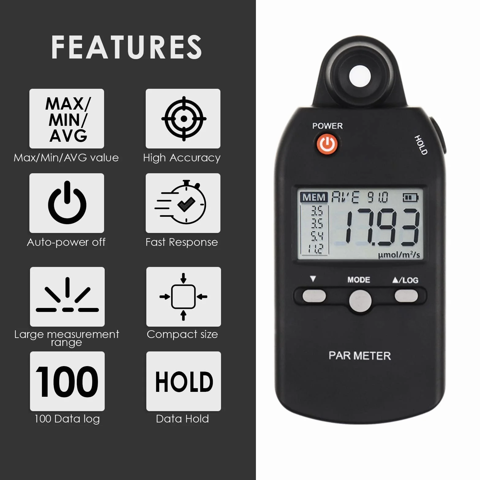 Quantum PAR Meters PPFD tester 400-700nm Lux per piante da interno ed esterno