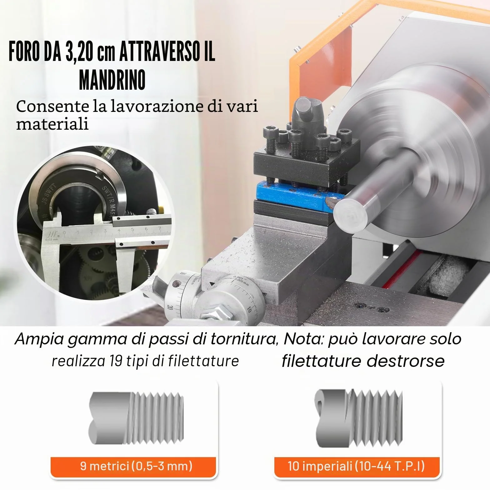 VEVOR Mini Tornio da Banco per Metallo Motore 800W in Ghisa HT200 Velocità tra 150-2500 giri/min Variazione Costante, Mini Tornio per Metalli 80 x 34 x 36 cm Cono Mandrino MT5 Diametro Mandrino 100mm