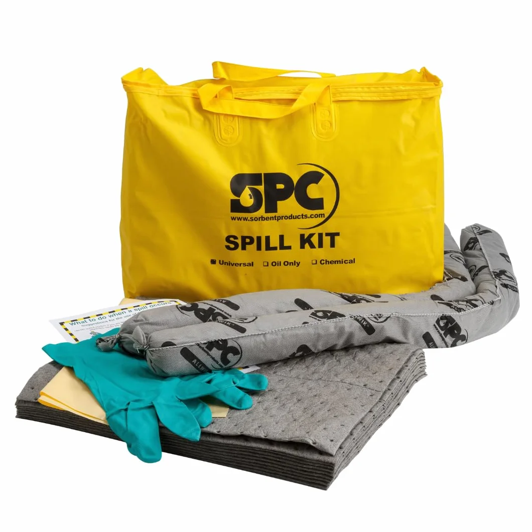SPC® by Brady Kit Anti-Inquinamento Universale – Kit Antisversamento per Piccole Fuoriuscite, Assorbe Oli, Acqua, Solventi e Refrigeranti, Include 10 Panni Assorbenti, 2 Calze, Guanti e Sacco