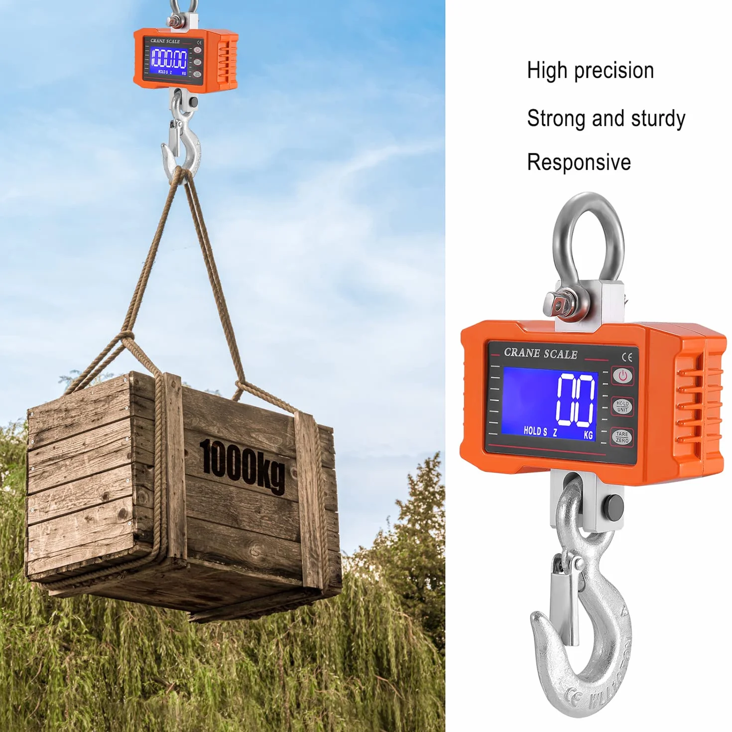 Bilancia sospesa digitale industriale per gru 1000kg 2200 lbs con telecomando e display LCD