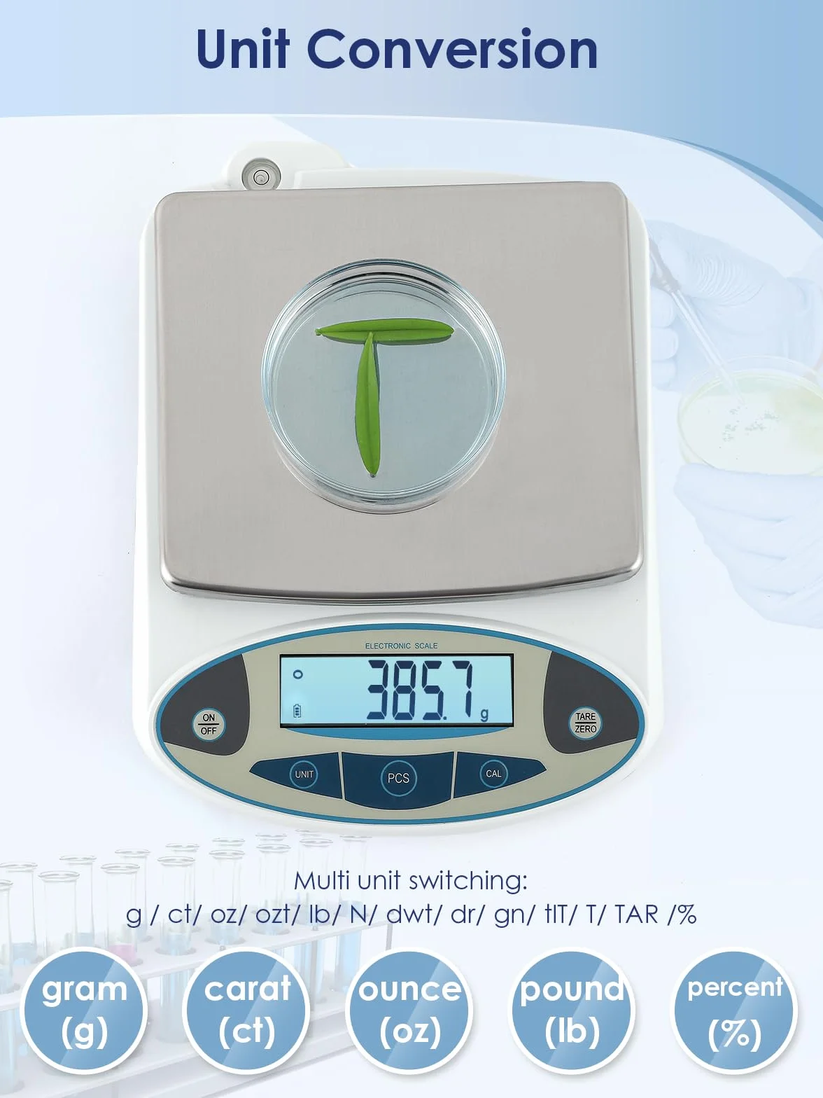 Bilancia da Laboratorio di Precisione 5kgx0.1g Digitale Elettronica CGOLDENWALL g/ct/oz/ozt/lb/dwt/%/tol