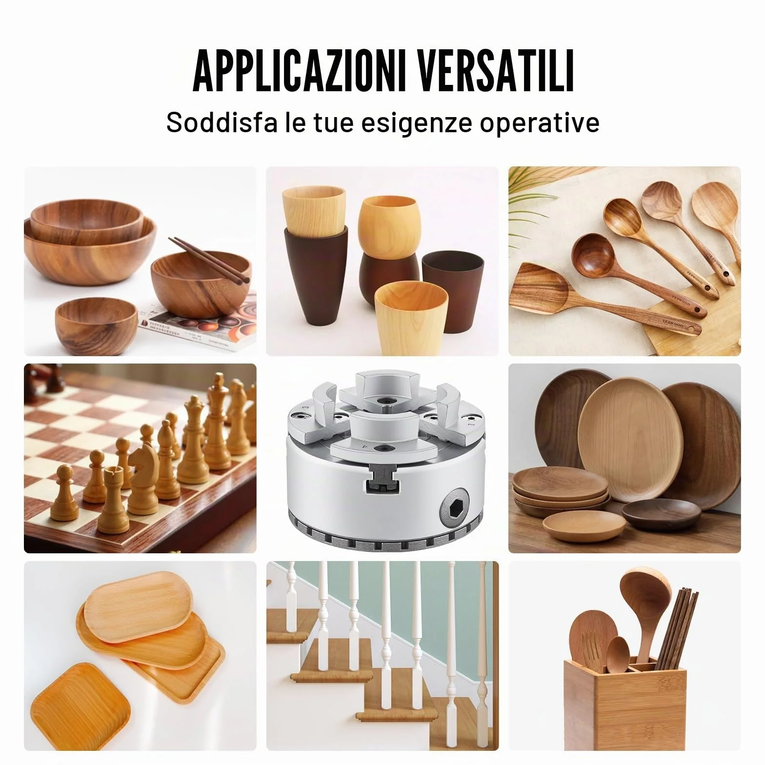 VEVOR Mandrino per Tornio per Legno φ70mm Mandrino per Tornio a 4 Griffe KP2-3/4 Mandrino per Tornitura di Legno, Utensile Autocentrante con Chiave a T per Rettifica Fresatura, Grey