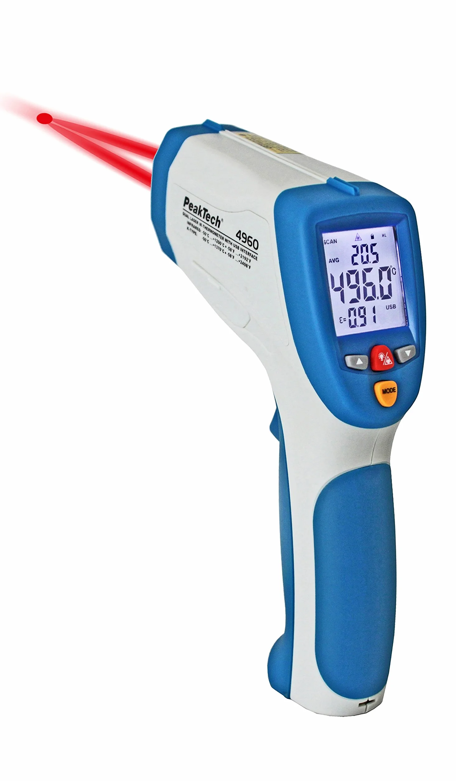 PeakTech termometro a infrarossi data logger -50°C 1200°C USB Dual Laser P 4960