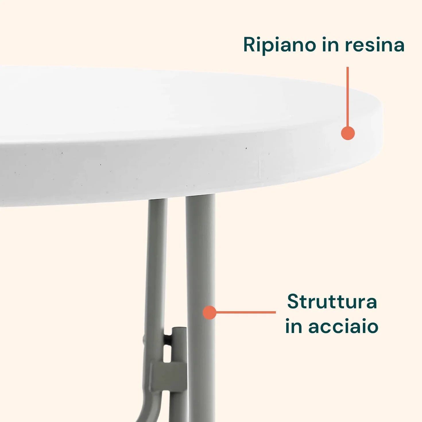 Avilia – Tavolo Pieghevole Rotondo Bianco Ø80 cm Ripiano in Resina e Struttura in Acciaio Richiudibile per Interno ed Esterno, Design Moderno, Facile da Usare e Salvaspazio