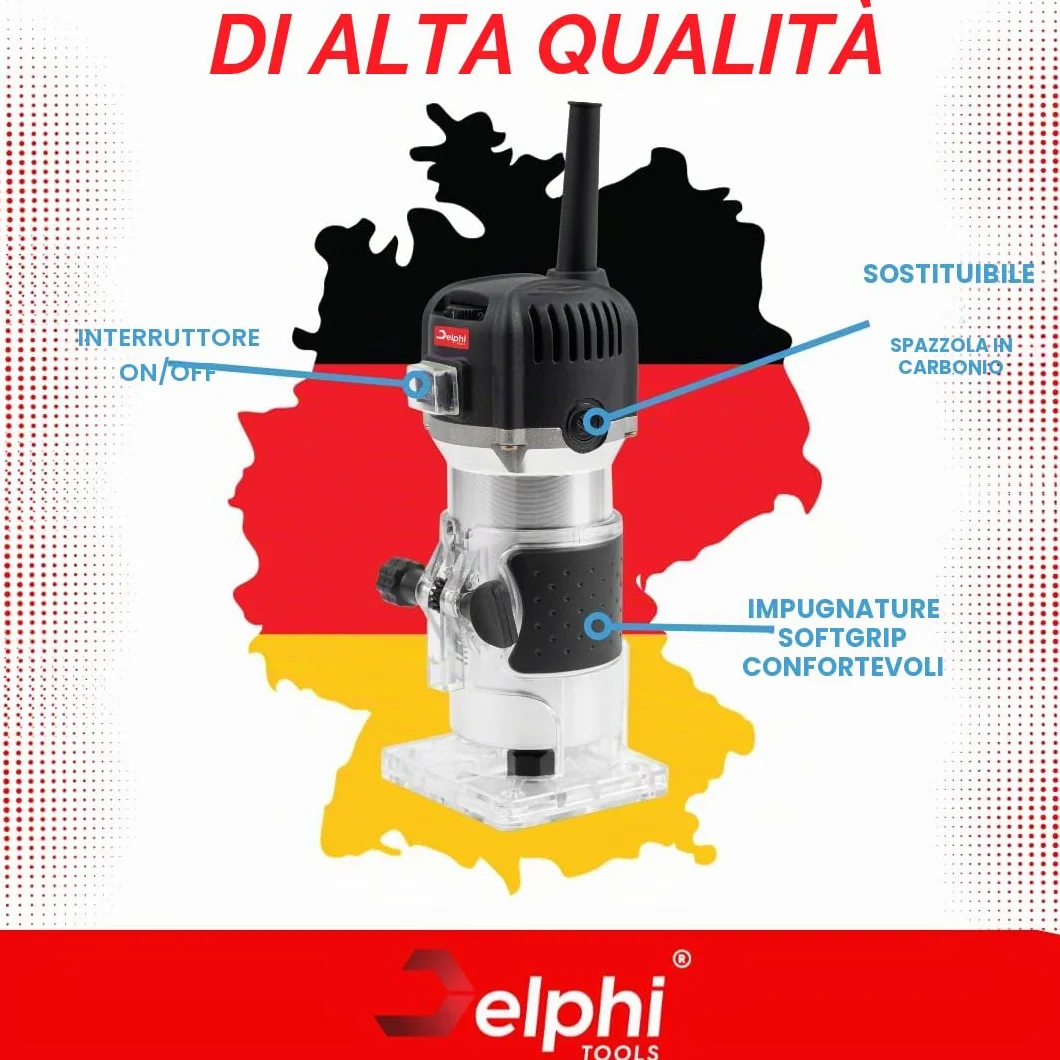DELPHI Fresatrice Verticale Per Legno 800W 330000 R/MIN Con 15 pezzi Mandrino 6.35mm - Legno Rifilatrice Elettrica Router Legno Elettrica Rifilatrice Per Legno Con Custodia 25 Accessori SET